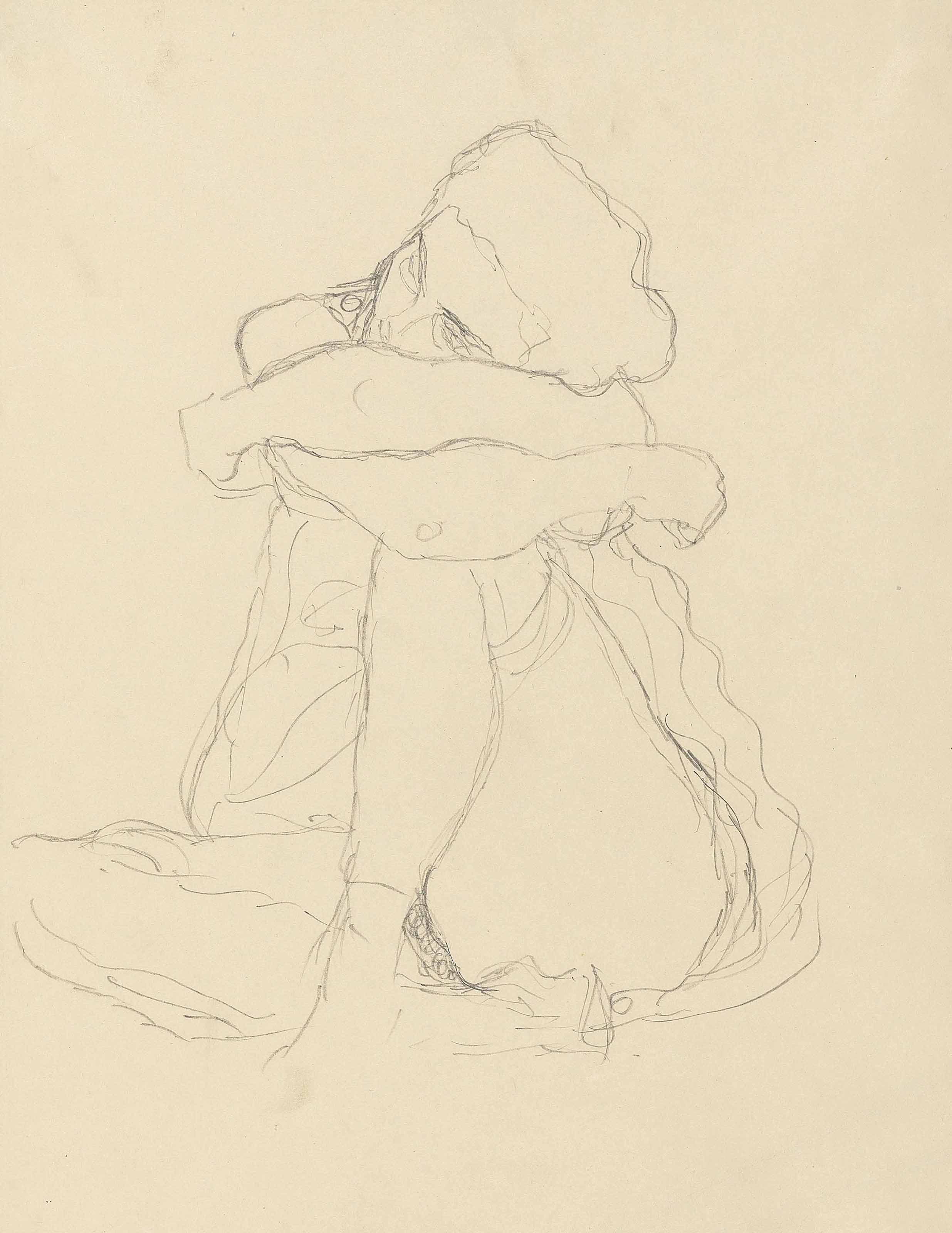 Sitzender Halbakt, die Arme auf das linke Knie gelegt, study for 'Die Jungfrau'