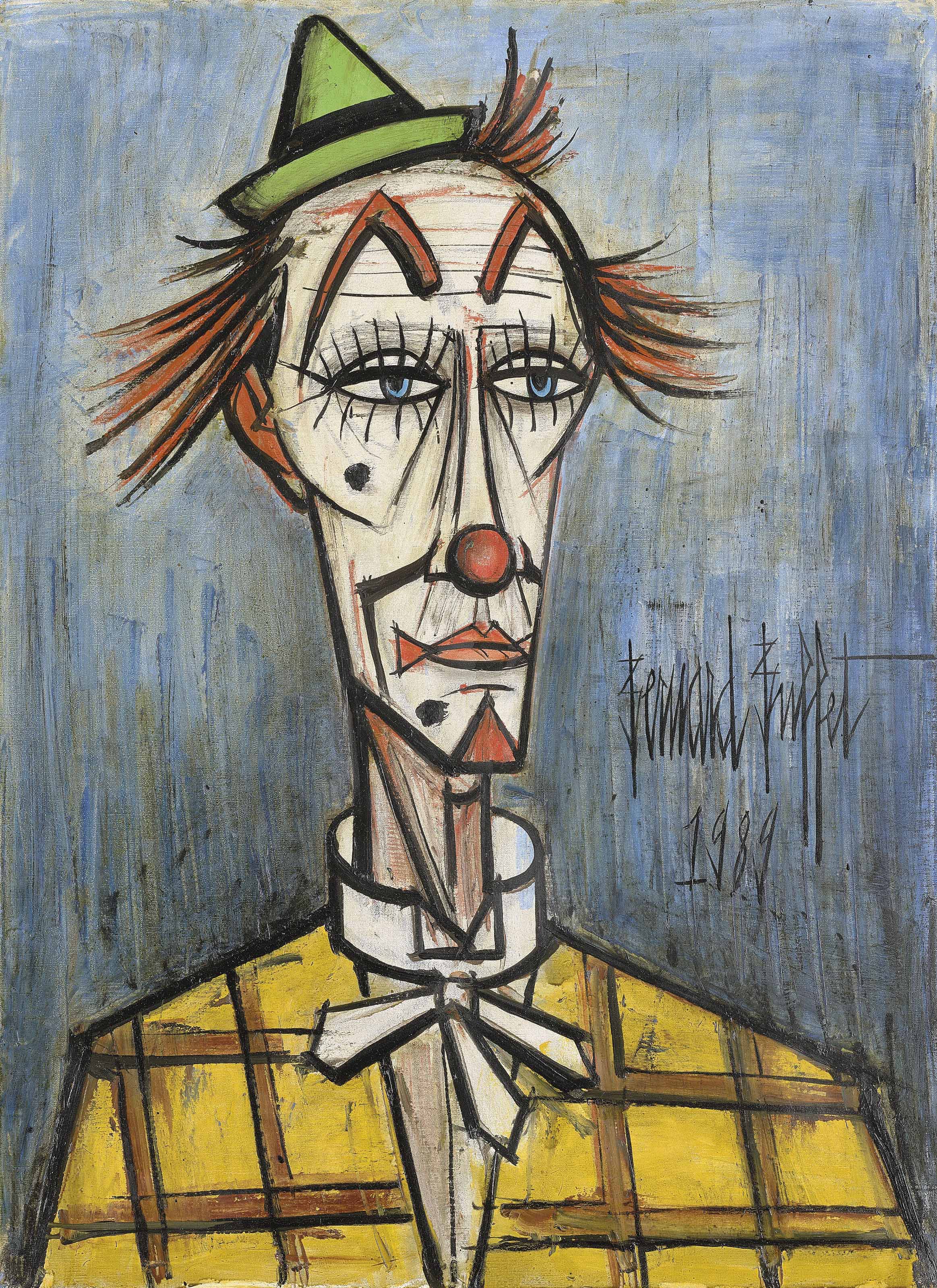 Bernard Buffet (1928-1999) , Clown blanc au chapeau vert ...