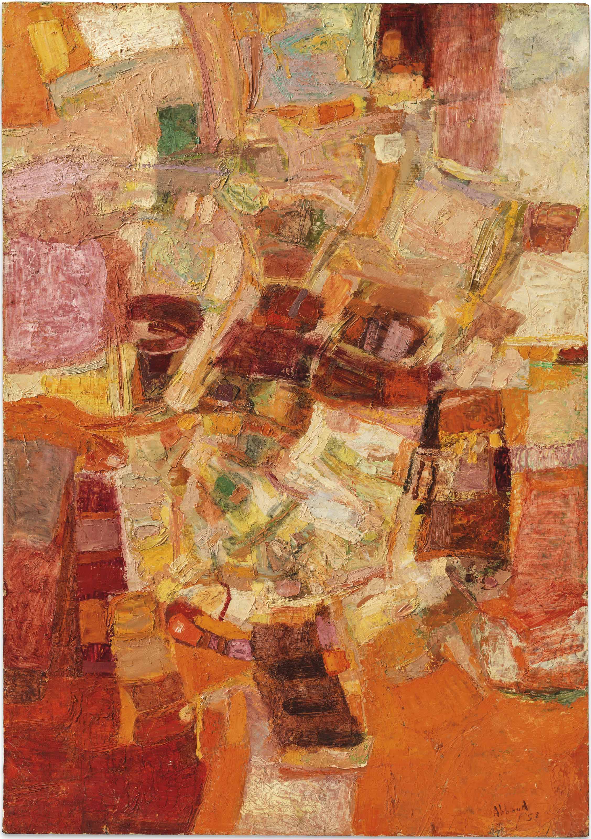 Shafic Abboud (1926-2004), Composition, 1958. 36&frac14; x 25&frac14; in (92 x 64 cm). Estimate: &pound;30,000-40,000. This lot is offered in the&nbsp;Post-War and Contemporary Art Day Auction on 7 March 2018  at Christie&rsquo;s in London
