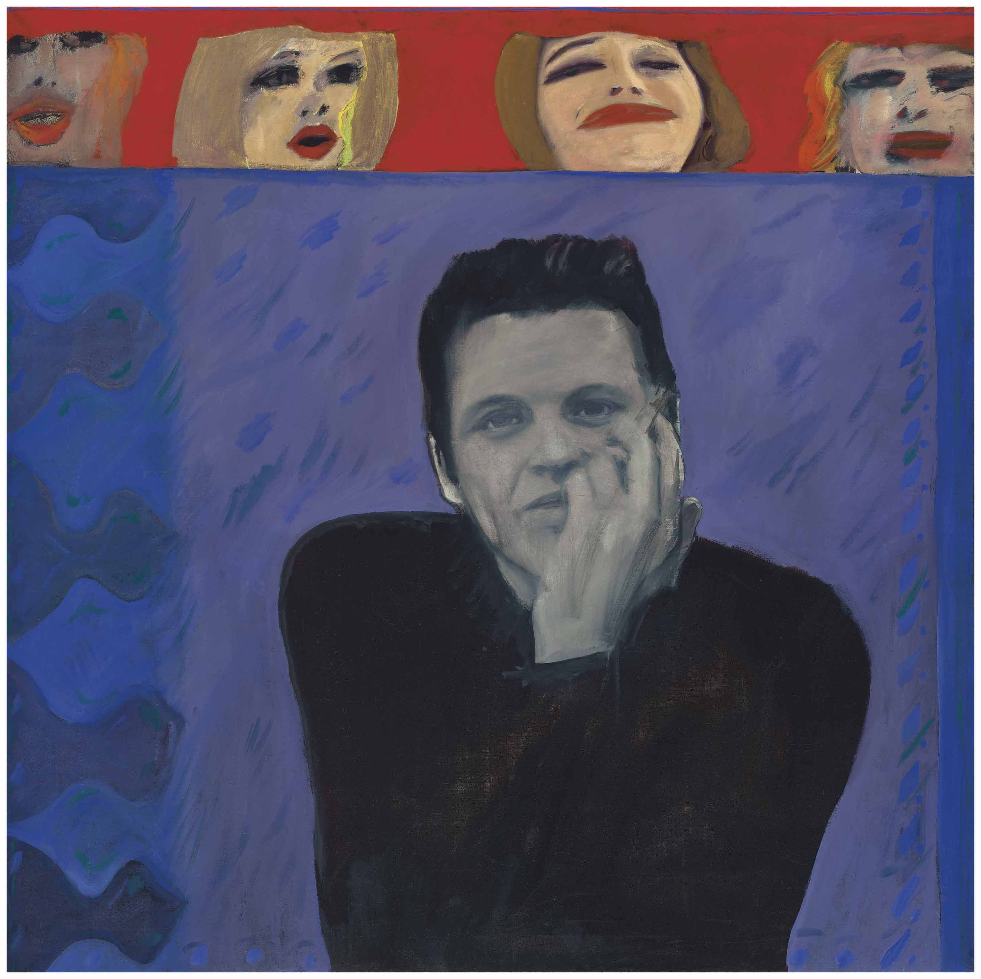 Pauline Boty (1938-1966), Portrait of Derek Marlowe with Unknown Ladies. 48 x 48  in (122 x 122  cm). Estimate: &pound;120,000-180,000. This lot is offered in Modern British Art Evening Sale on 19 June 2018 at Christie&rsquo;s in London