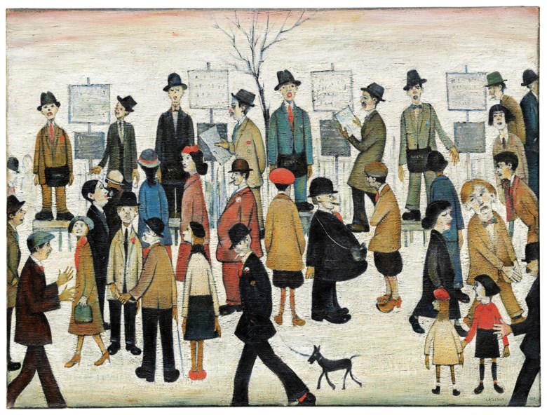 Laurence Stephen Lowry, R.A. (1887-1976), A Northern Race Meeting, 1956. 30 x 40 in (76.2 x 102 cm). Sold for £5,296,250 on 19 November 2018 at Christie’s in London. Artwork © The Estate of L.S. Lowry. All Rights Reserved, DACS 2019