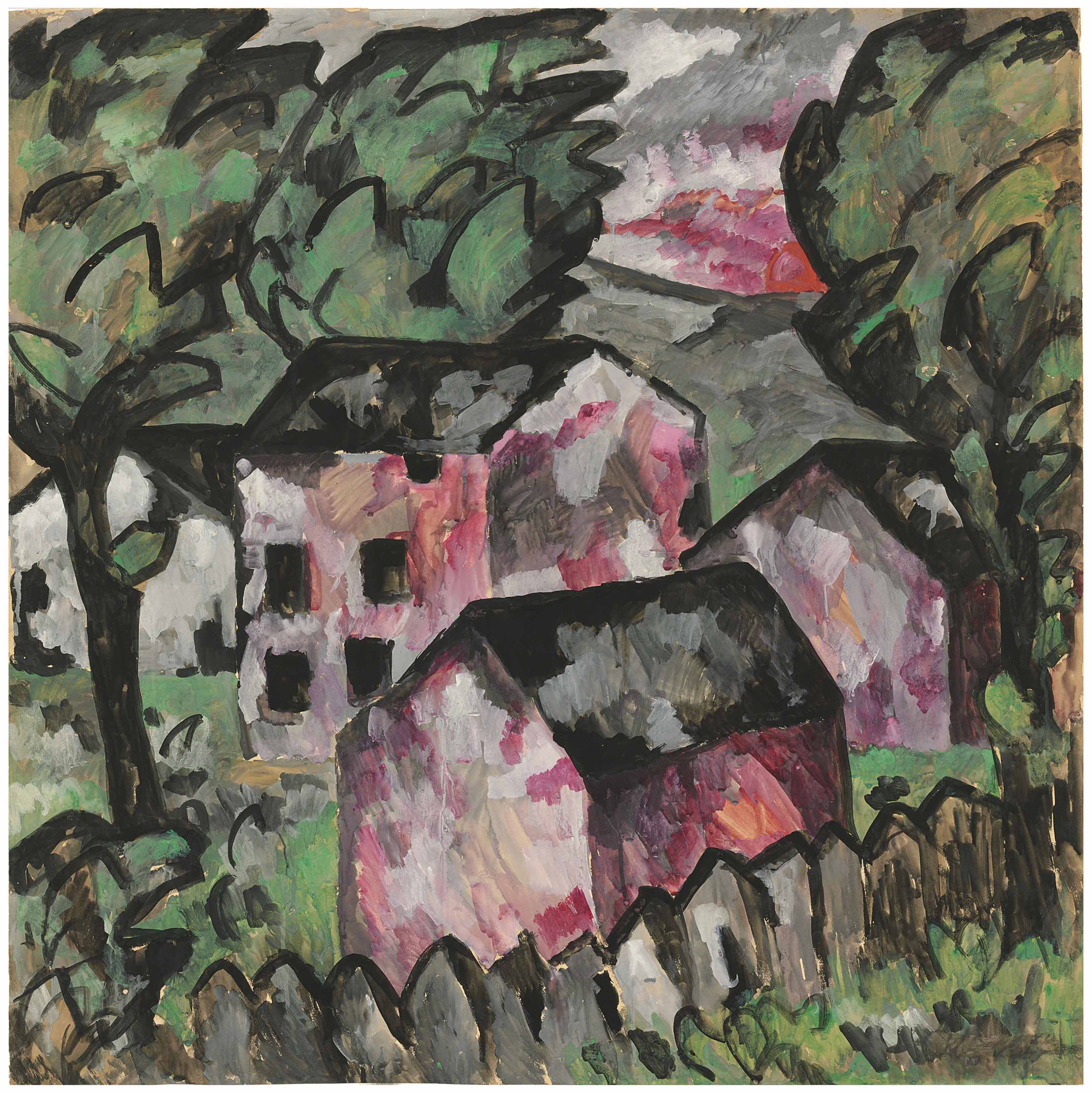 Kazimir Malevich (1878-1935), Landscape, 1911. 41¾ x 41¾  in (106 x 106  cm). Sold for £7,883,750 in the Impressionist & Modern Art Evening Sale                    on 20 June 2018 at Christie’s in London