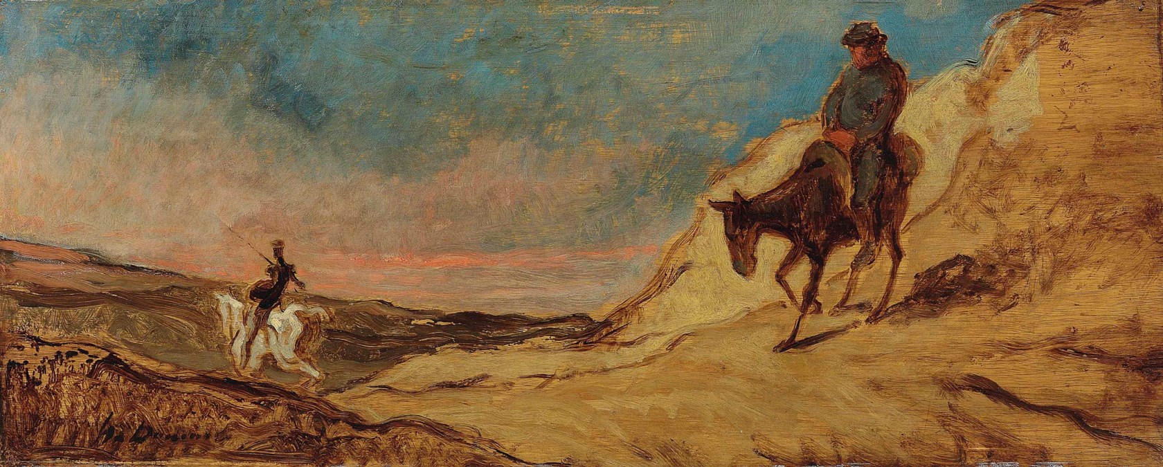 Tableau Honoré Daumier – Don Quichotte Et Sancho Panza – Toile Et Cadre – Prêt à Accrocher
