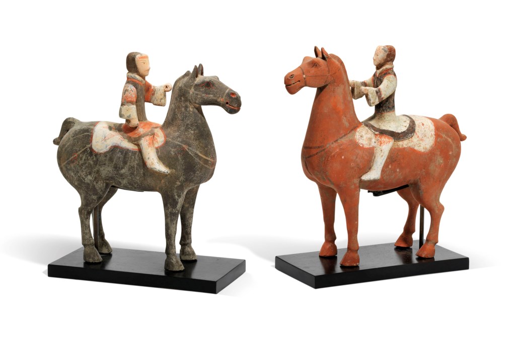 A Pair Of Painted Pottery Horses And Riders Han Dynasty 206 Bc