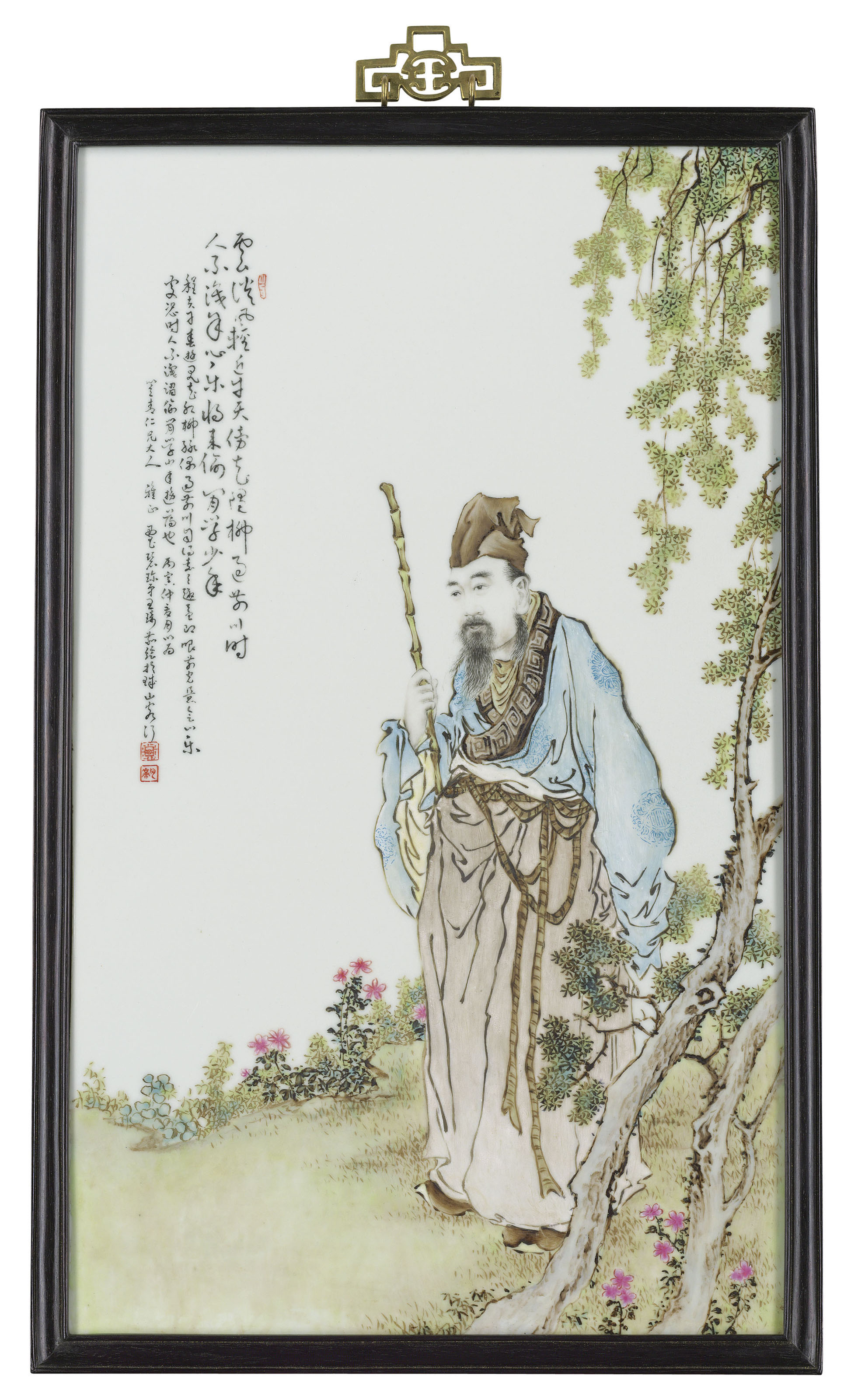 清乾隆御製胭脂紅地琺瑯彩花果圖繋帶葫蘆鼻煙壺藍料「乾隆年製」楷書款