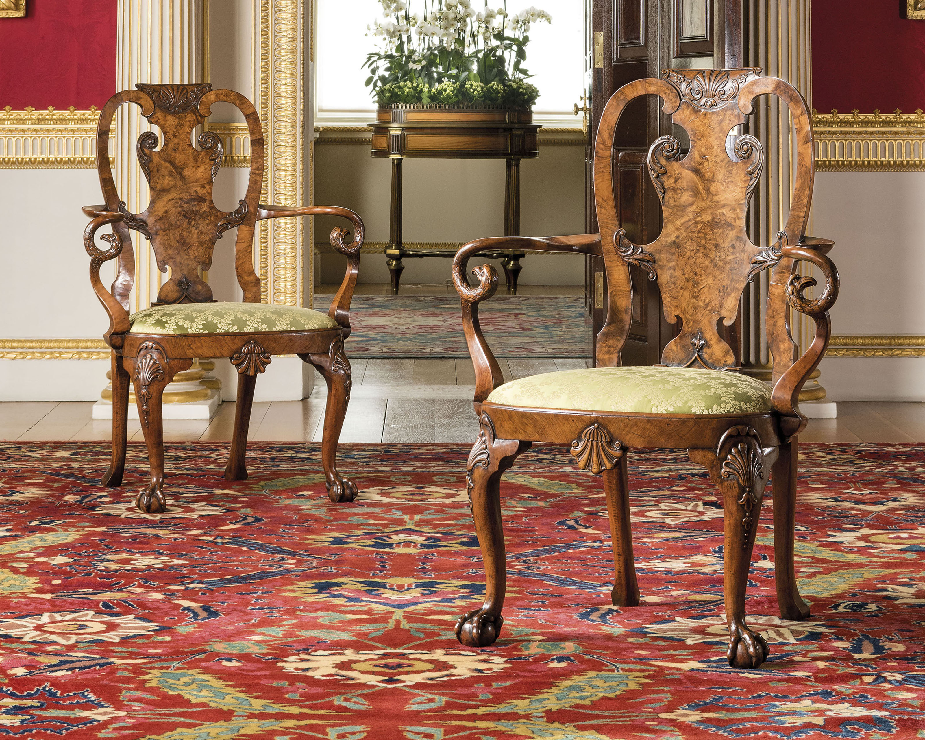 A Pair Of George Ii Walnut Armchairs Attributed To Giles