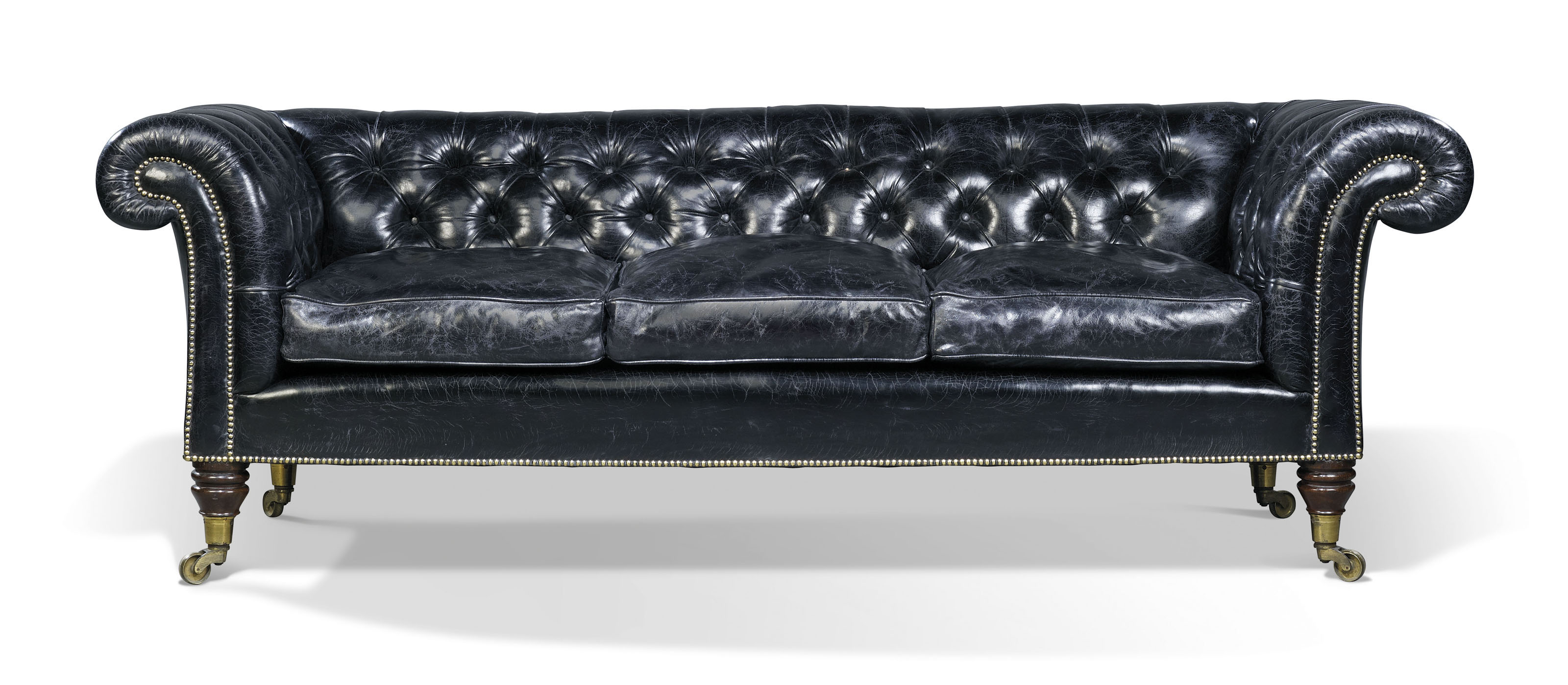 An Early Victorian Deep Buttoned Black Leather Covered Rosewood