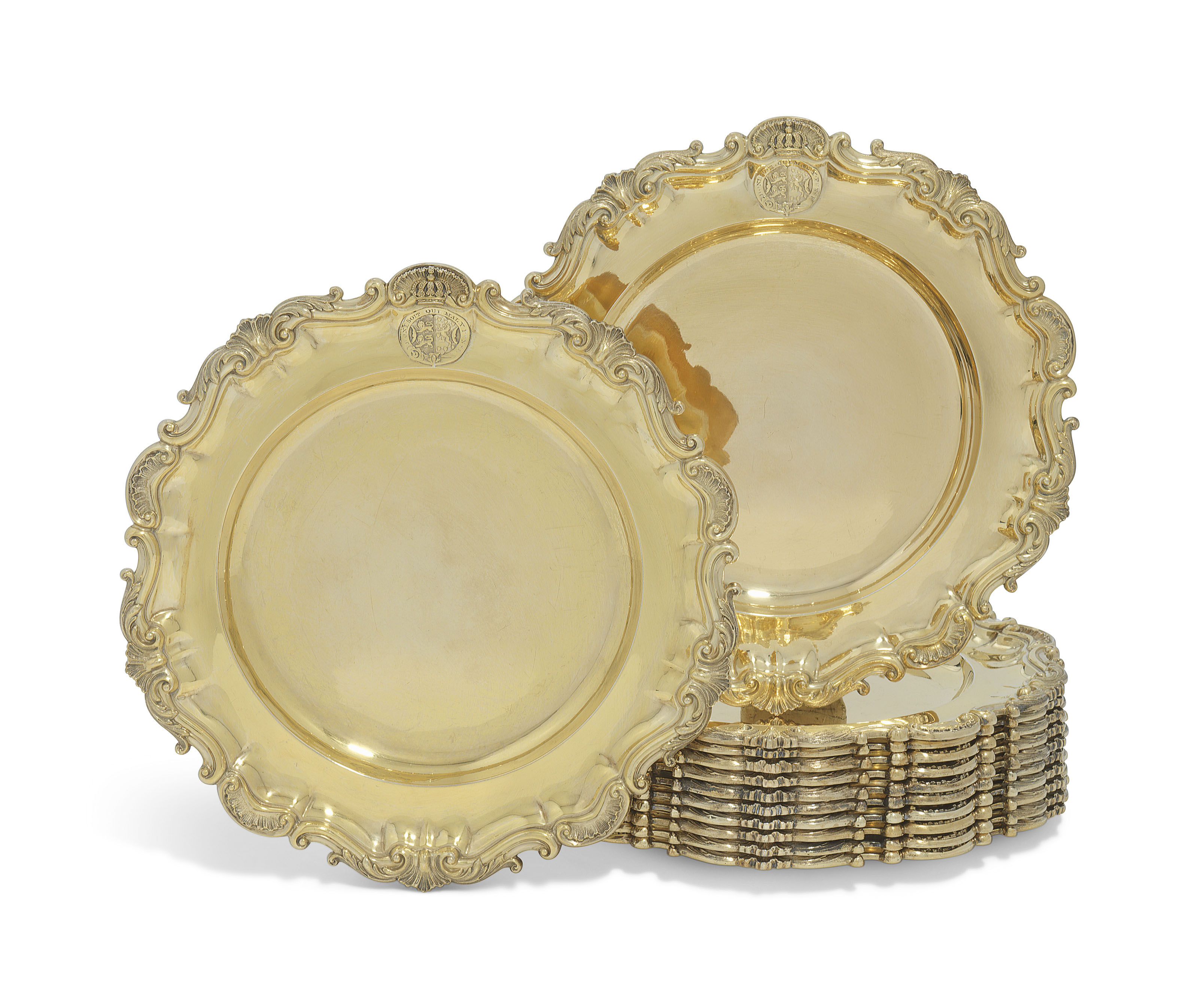 TWELVE SILVER-GILT DINNER-PLATES FROM THE DUKE OF BRUNSWICK SERVICE