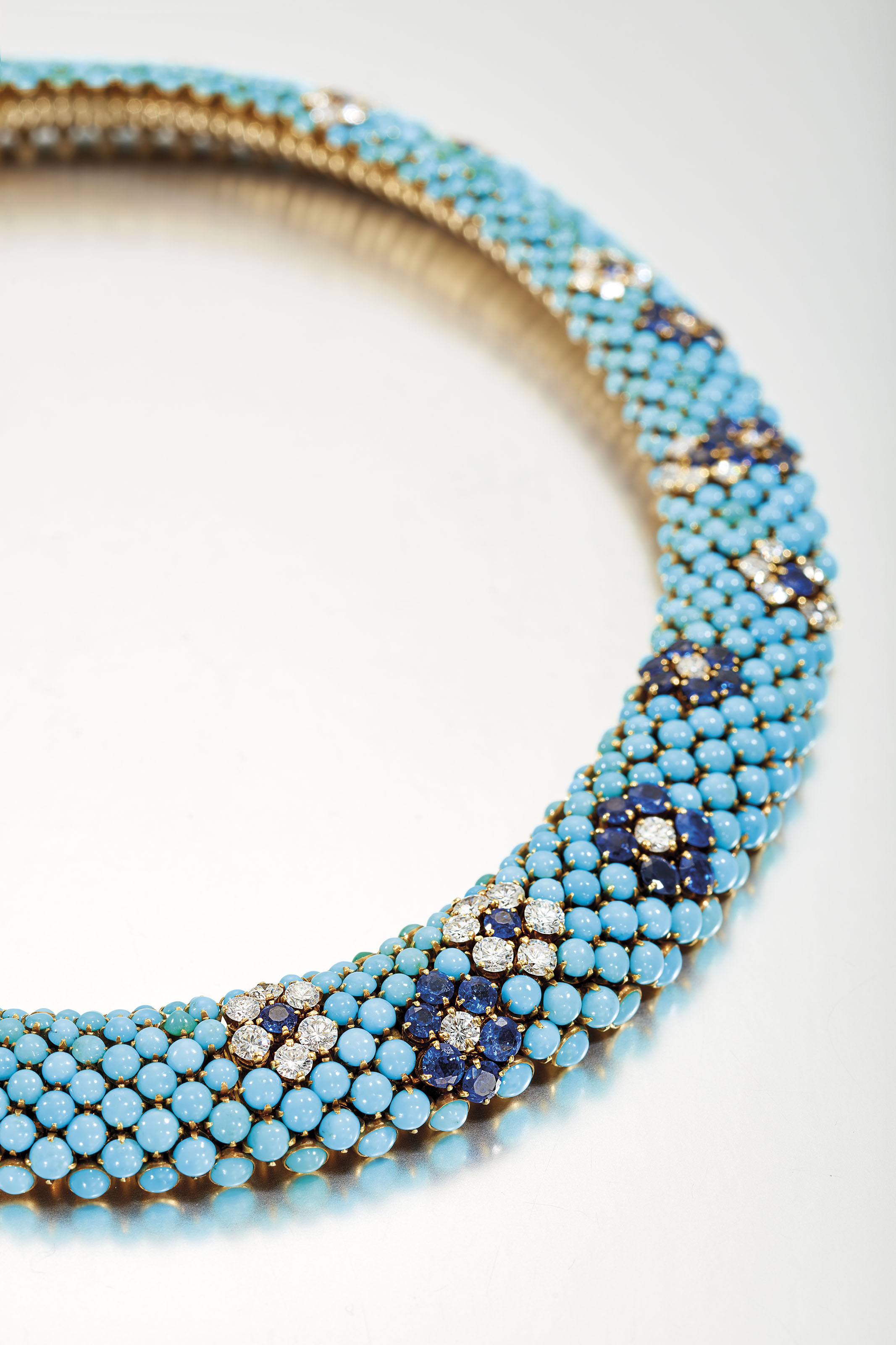 TURQUOISE, SAPPHIRE AND DIAMOND COLLAR NECKLACE, VAN CLEEF & ARPELS