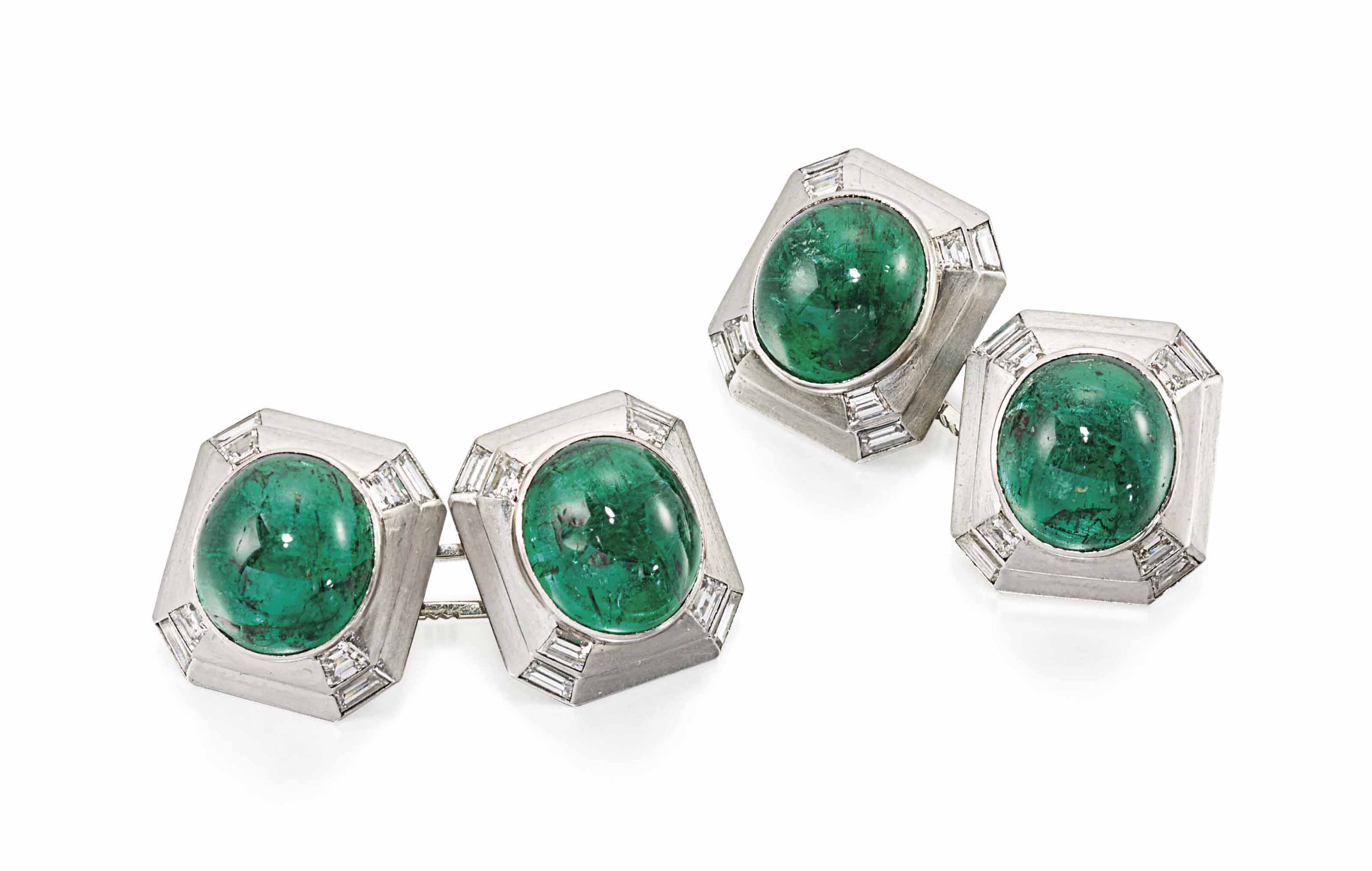 ART DÉCO EMERALD AND DIAMOND CUFFLINKS, CARTIER