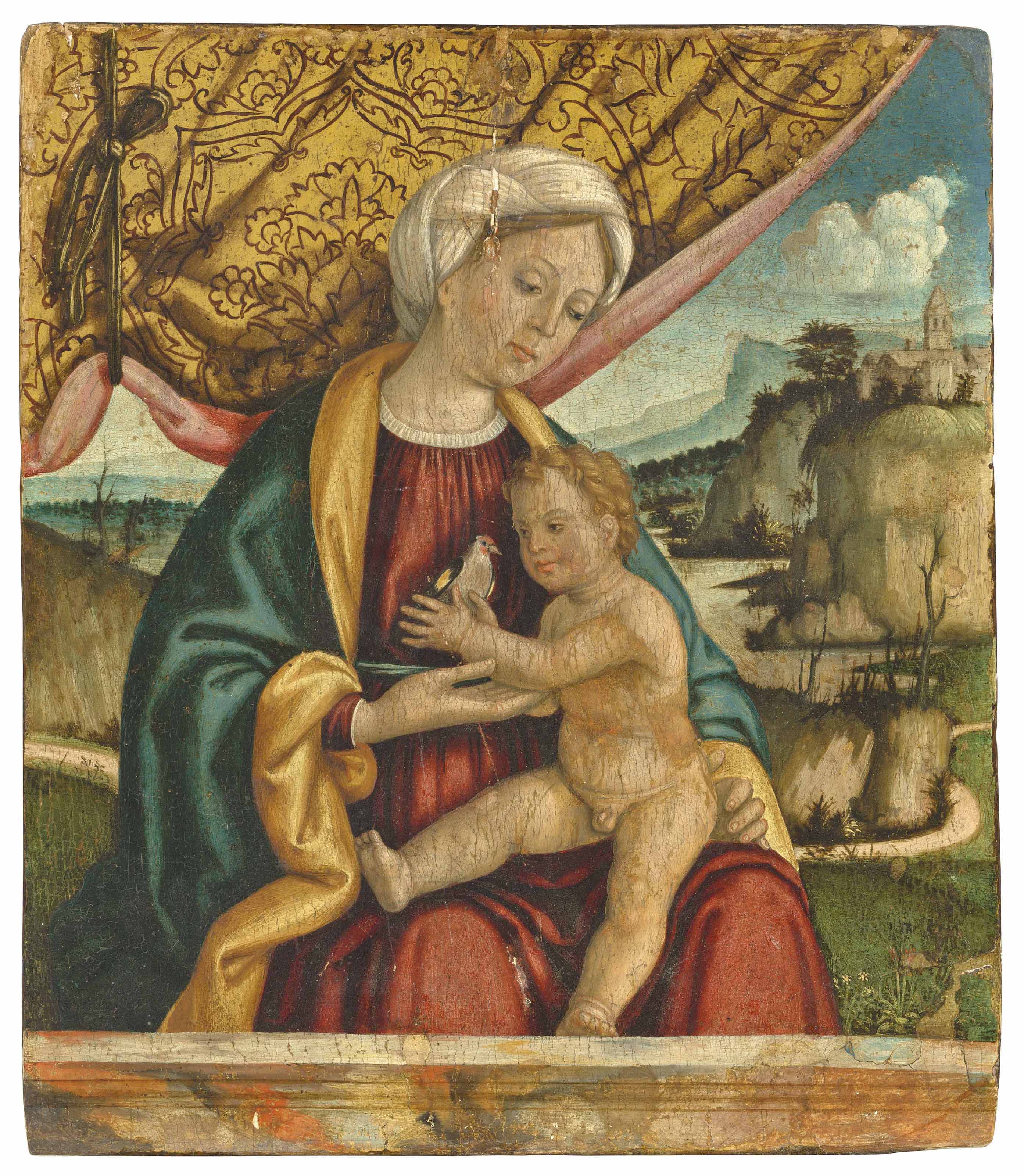 Madonna and Child with a goldfinch in a landscape