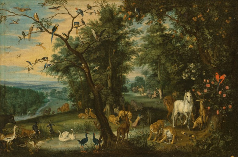 Jan Breughel the Younger (1601-78), Paradise. Oil on canvas. 22⅜ x 33½  in (56.7 x 85.1  cm). Sold for £380,750 in the Old Masters Evening Sale on 6 December 2018 at Christie’s in London