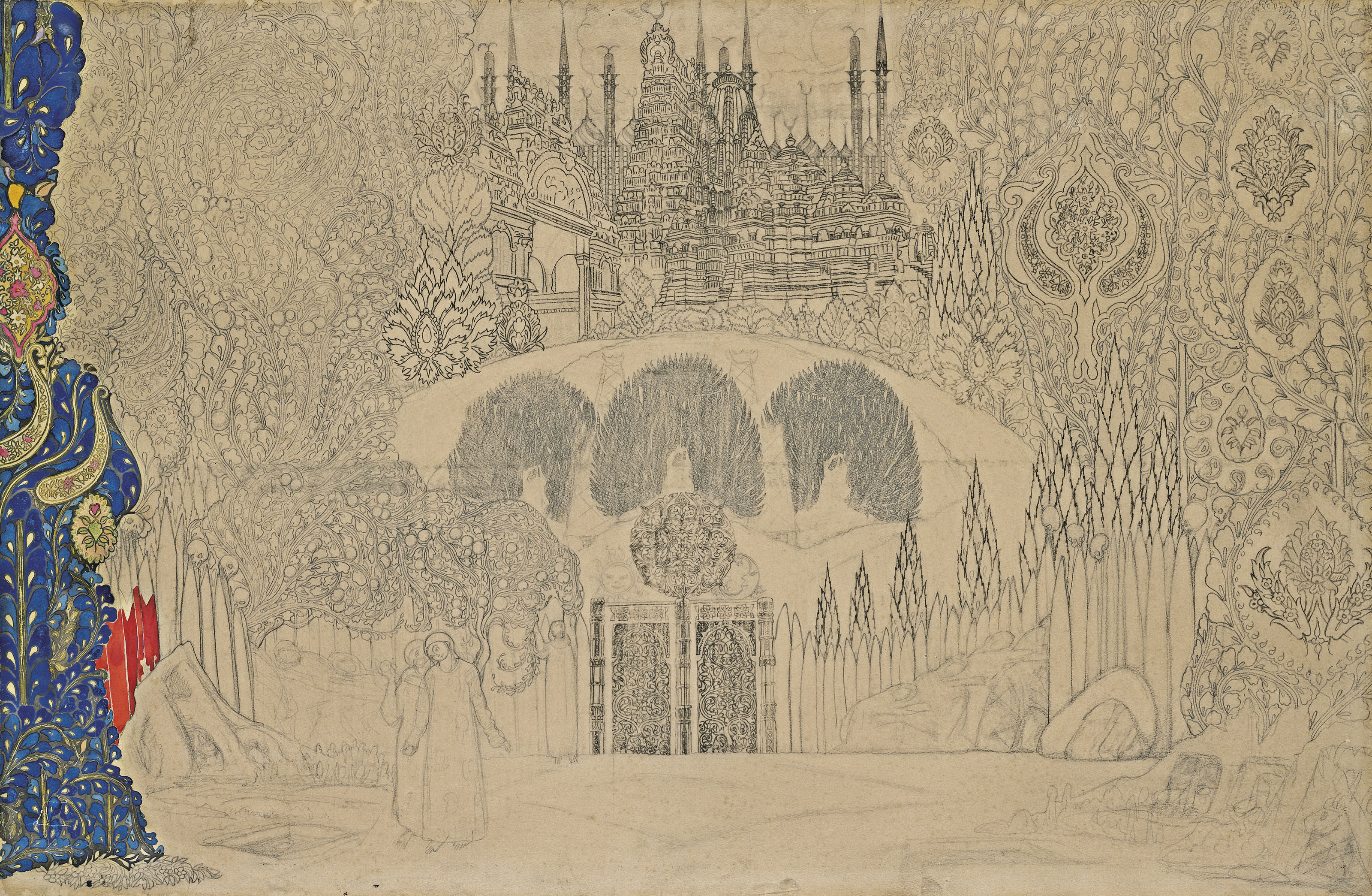 Léon Bakst 1866 1924 Study Of A Set Design For Loiseau