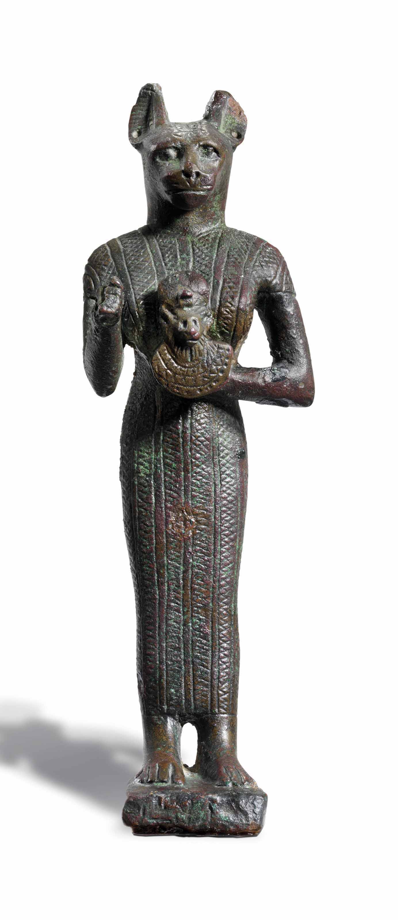 AN EGYPTIAN BRONZE BASTET , LATE PERIOD, 26TH-30TH DYNASTY, 664-332 B.C