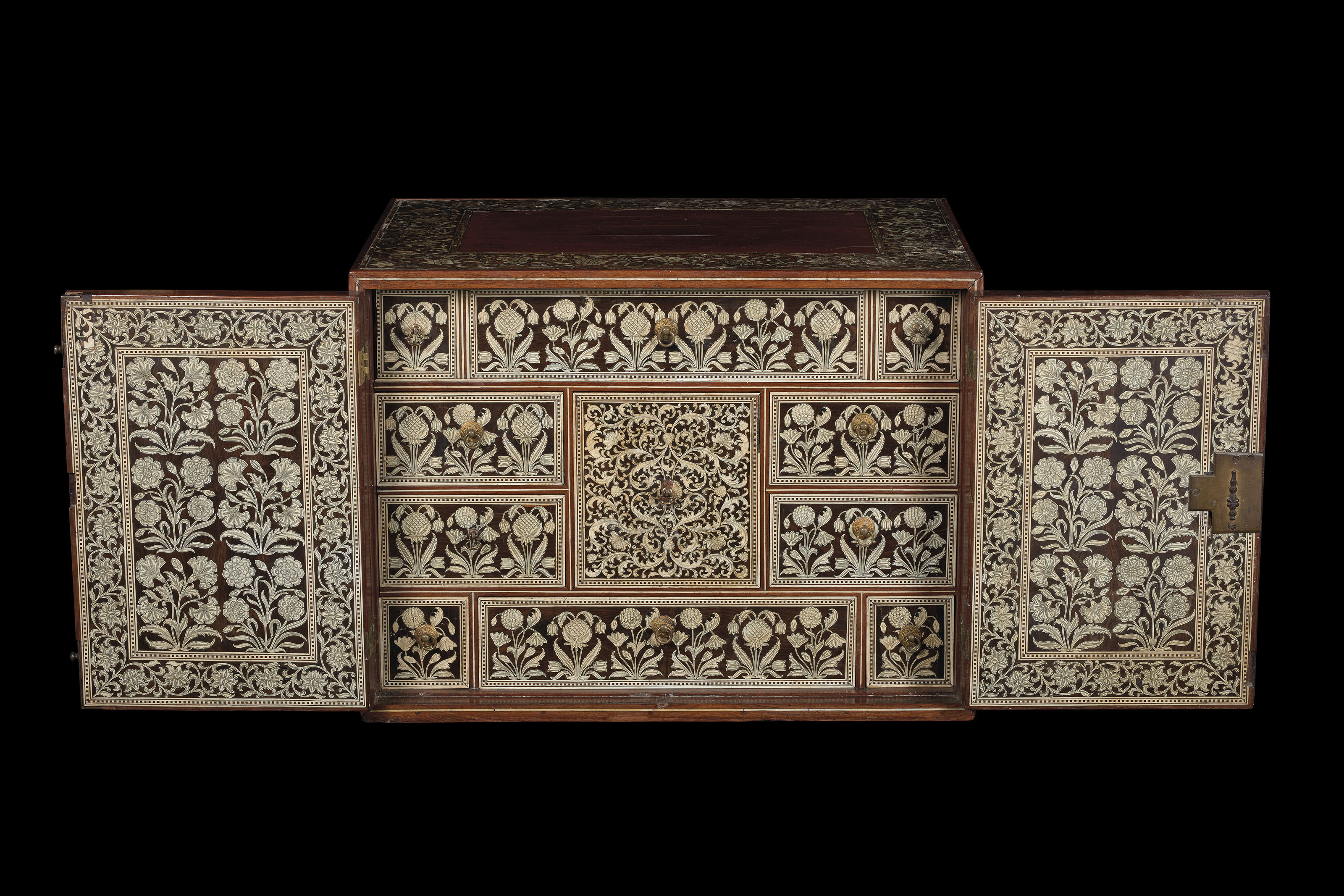 A Fine Mughal Ivory Inlaid Wooden Cabinet Gujarat Or Sindh