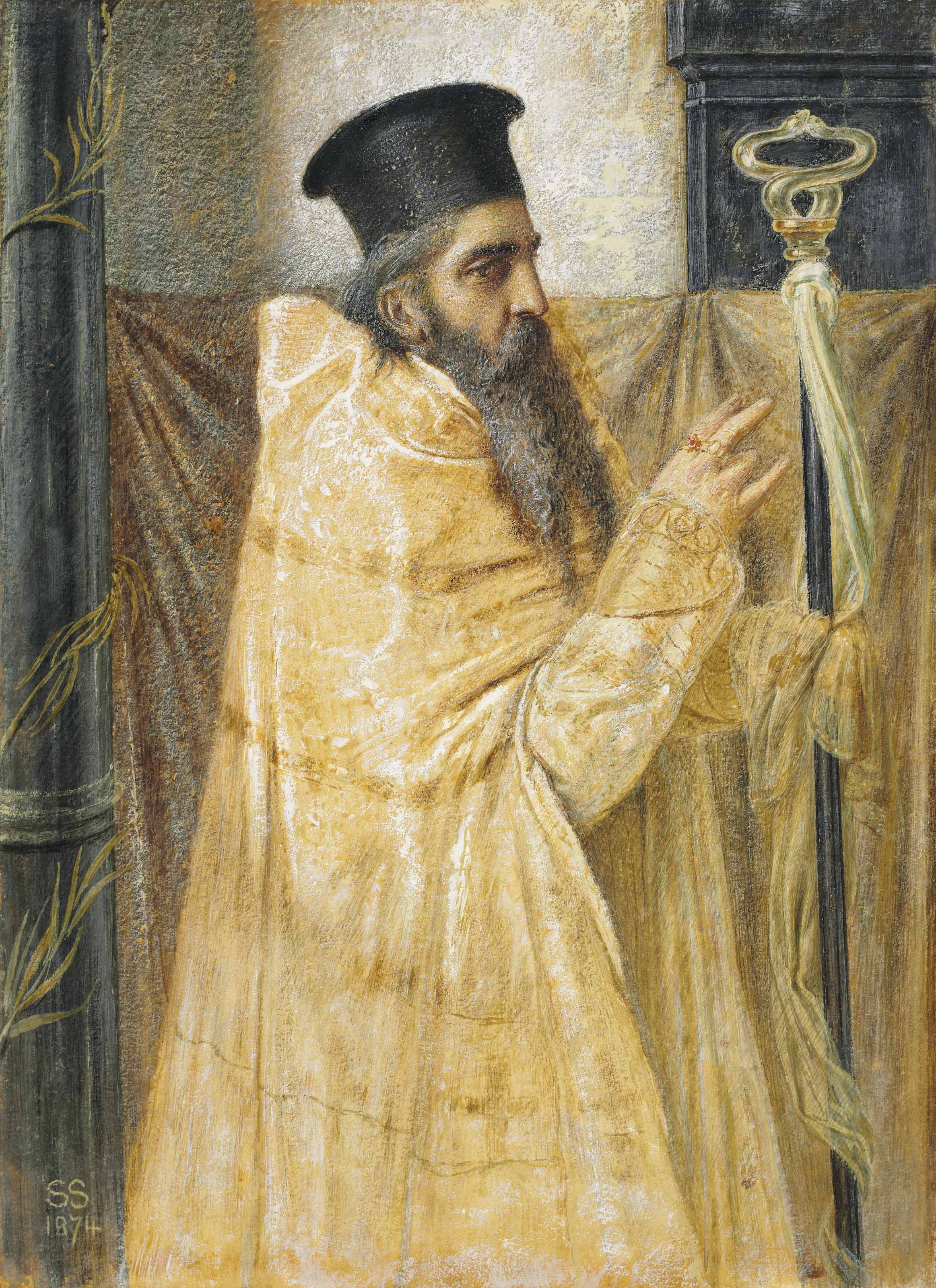 Simeon Solomon (1840-1905), A Bishop of the Eastern Church, 1874. 12 x 8⅞  in (30.5 x 22.6  cm). Sold for &pound;11,250 on 11 July 2018 at Christie&rsquo;s in London
