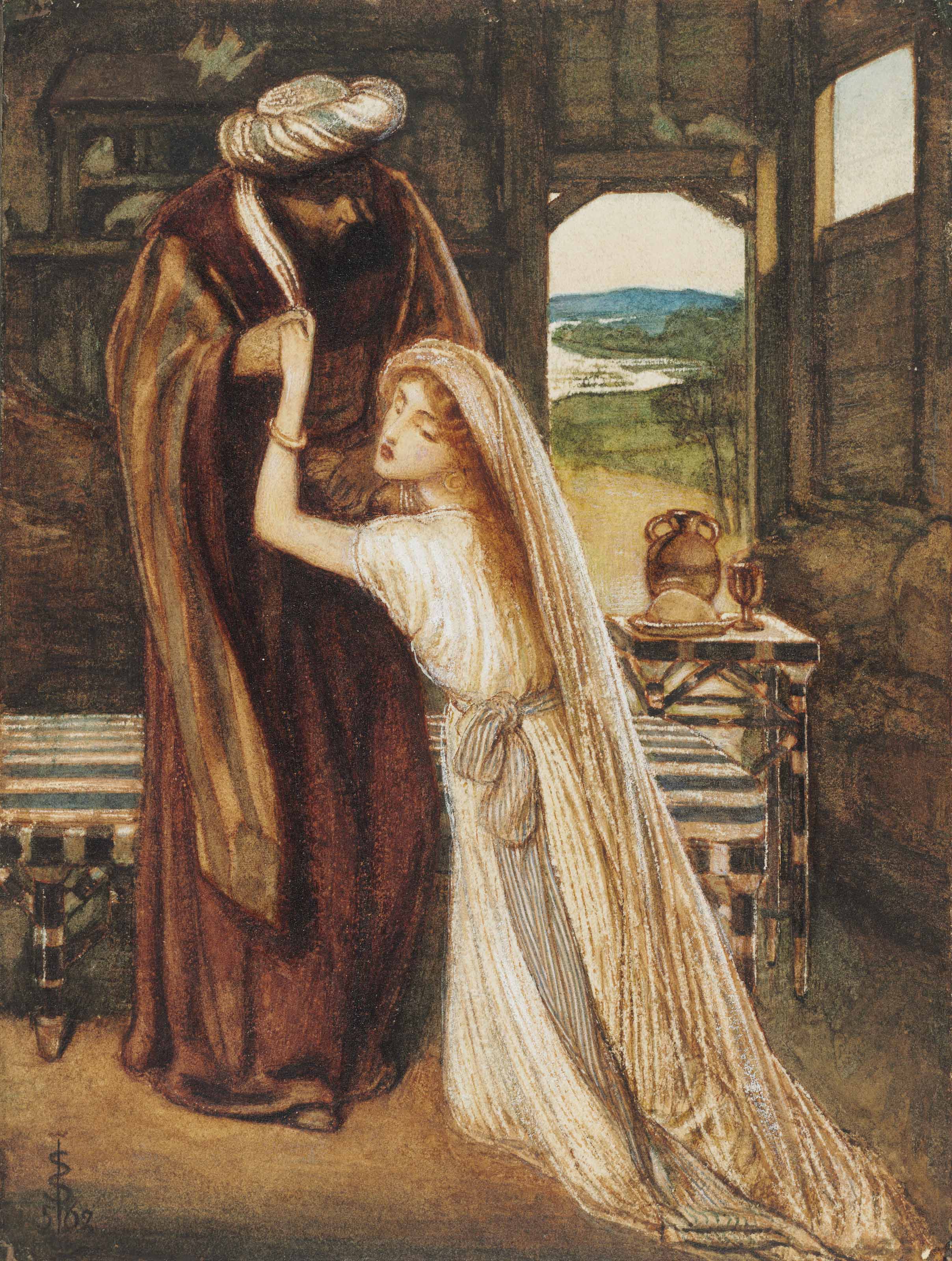 Simeon Solomon (1840-1905), Ruth and Boaz, 1862. 9&frac12; x 7⅛  in (24.1 x 18.1  cm). Sold for &pound;15,000&nbsp;on 11 July 2018 at Christie&rsquo;s in London