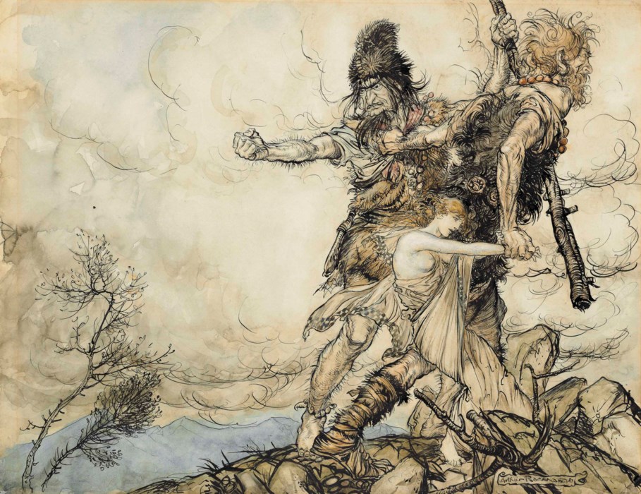 Arthur Rackham, R.W.S. (1867-1939), The giants Fasolt and Fafner ...