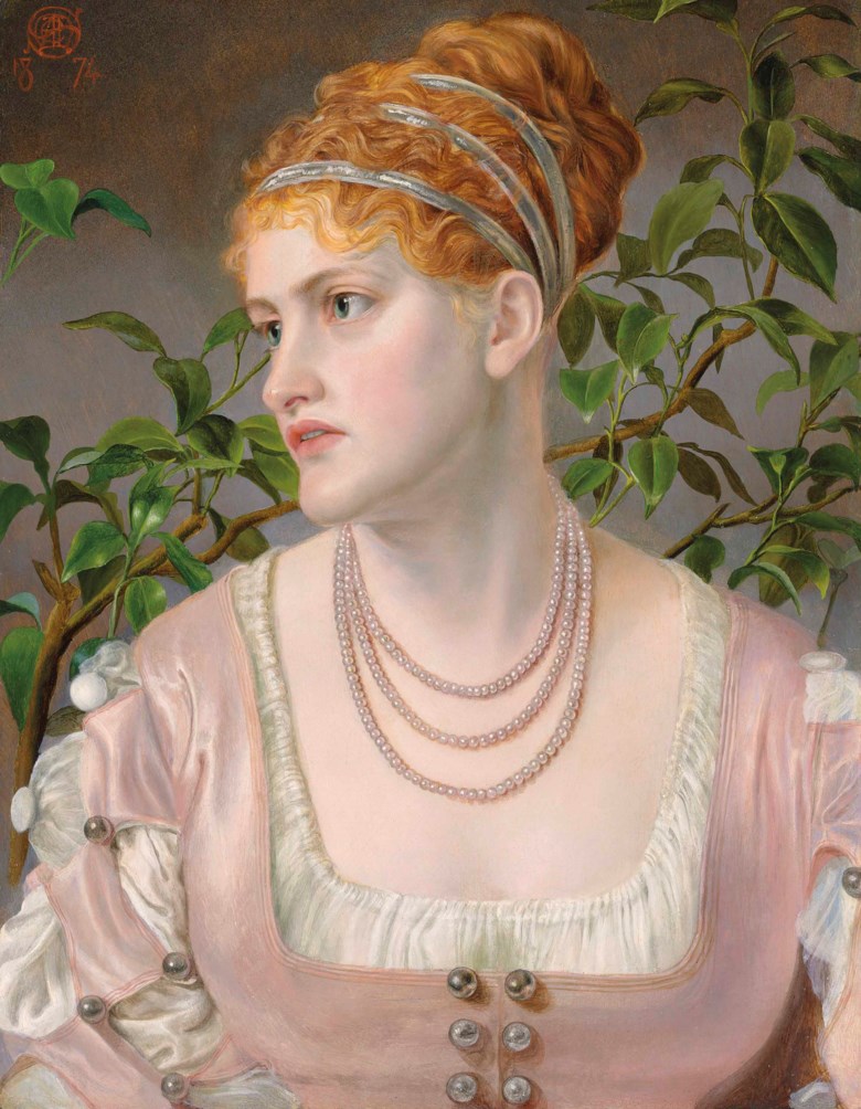 Emma Sandys (1834-1877), Portrait of Mary Emma Jones, Bust-Length, Wearing a Pearl Necklace. Oil on board. 20 x 15¼  in (50.8 x 38.8  cm). Sold for £62,500 on 11 July 2018 at Christie’s in London