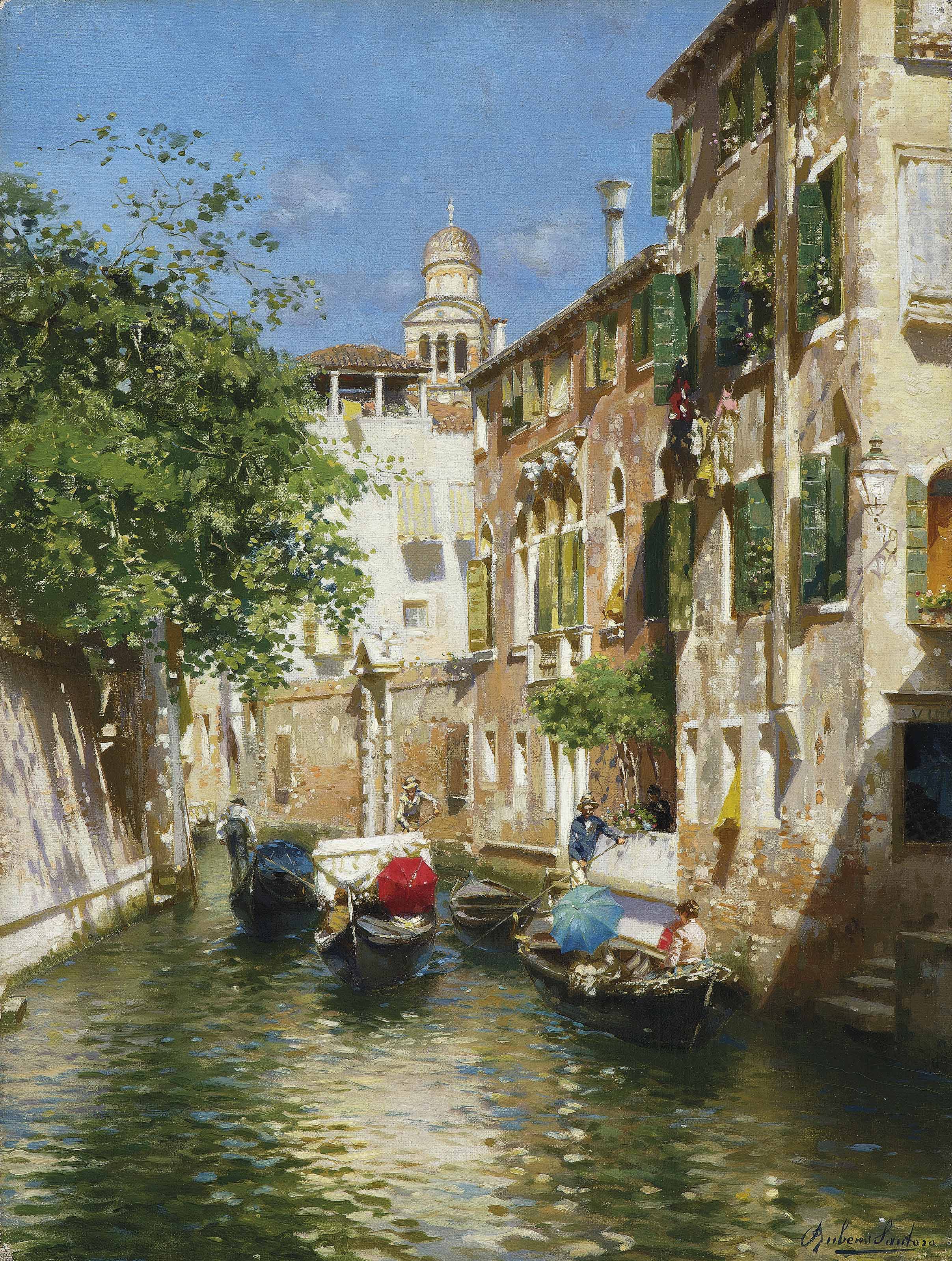 Rubens Santoro (Italian, 18591942) , Gondoliers on a canal Christie's