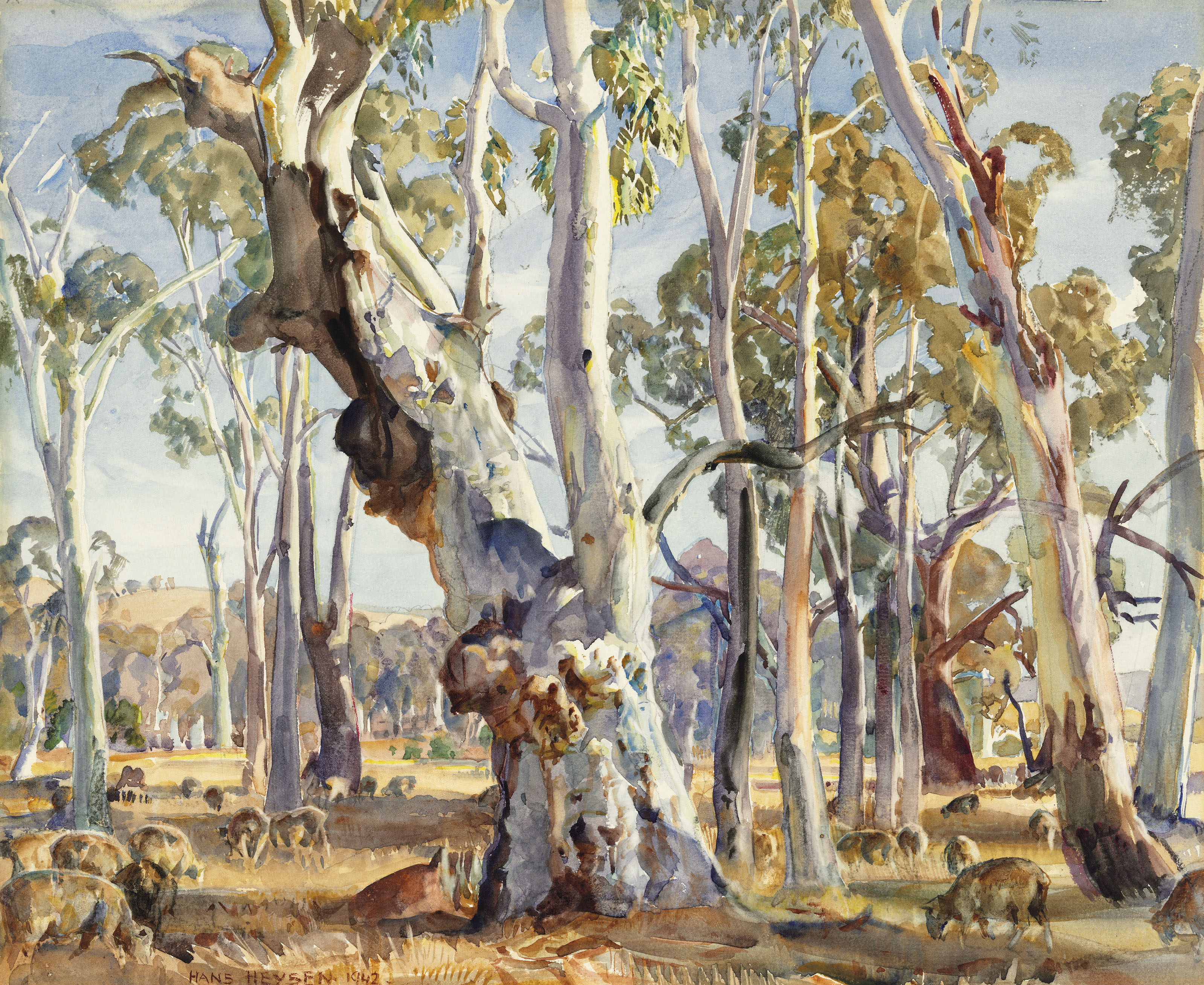 Sir Hans Heysen (18771968) , White river gums summer. Ambleside