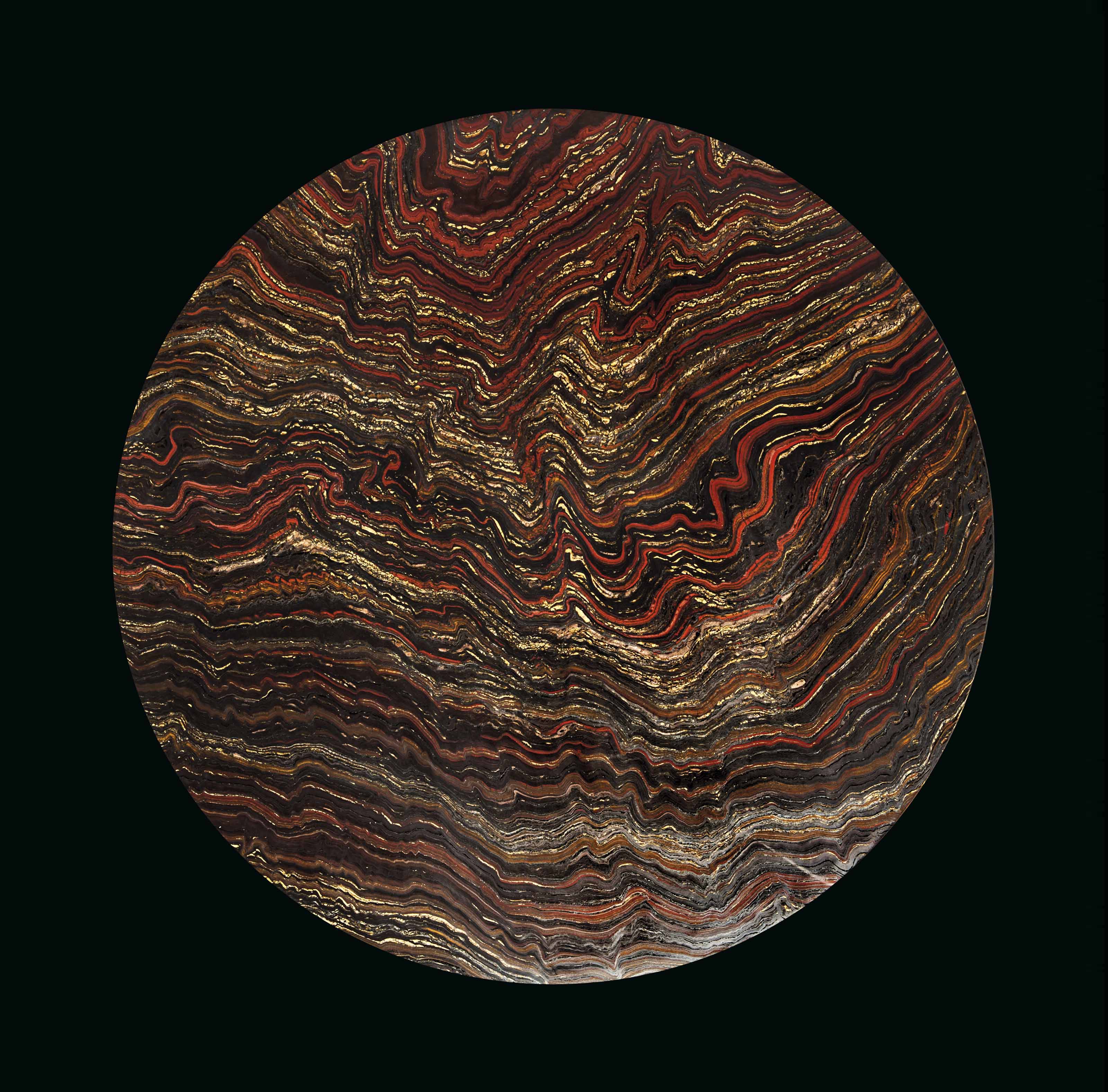 A specimen of tiger iron, Ord ranges, Australia. 32⅜ x 32⅜ x 1  in (83 x 83 x 2.5  cm). Estimate: &pound;10,000-15,000. Offered in Science and Natural History on 10 July 2018 at Christie&rsquo;s in London