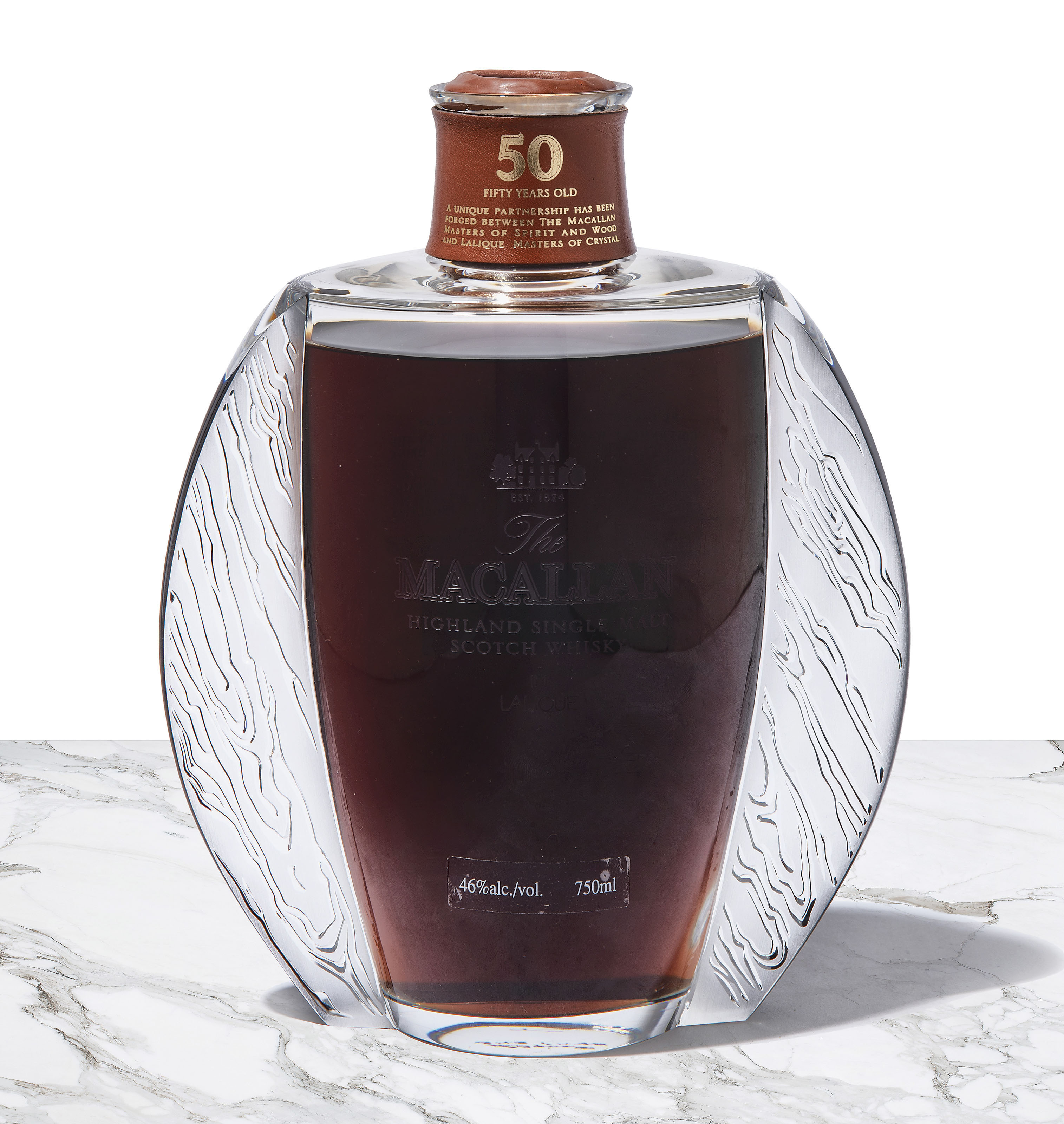 The Macallan 50 Year Old In Lalique Distillery bottling 2018 release individually numbered. the macallan 50 year old in lalique