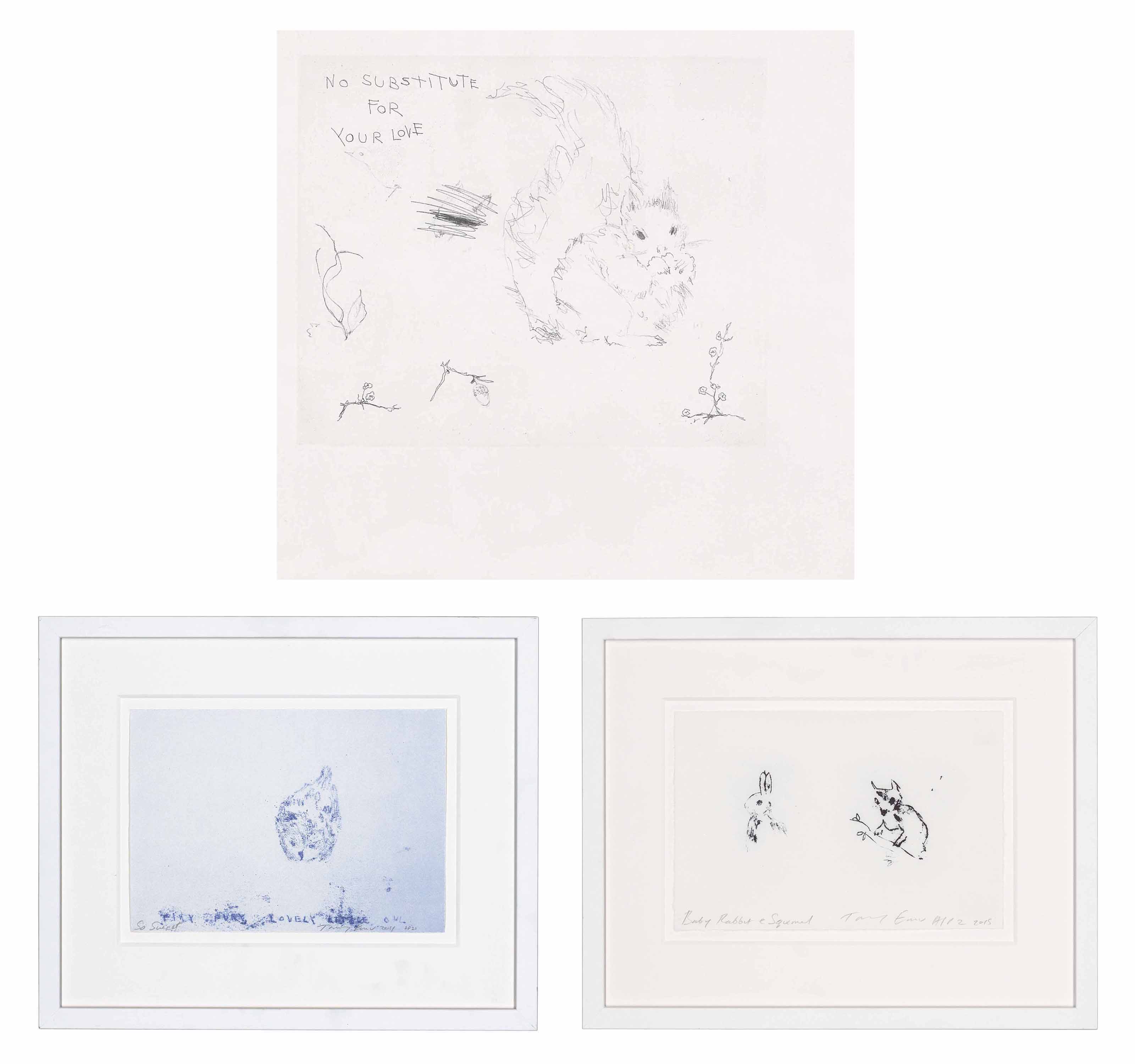 TRACEY EMIN (BRITISH, B. 1963), So sweet; Baby rabbit and squirrel