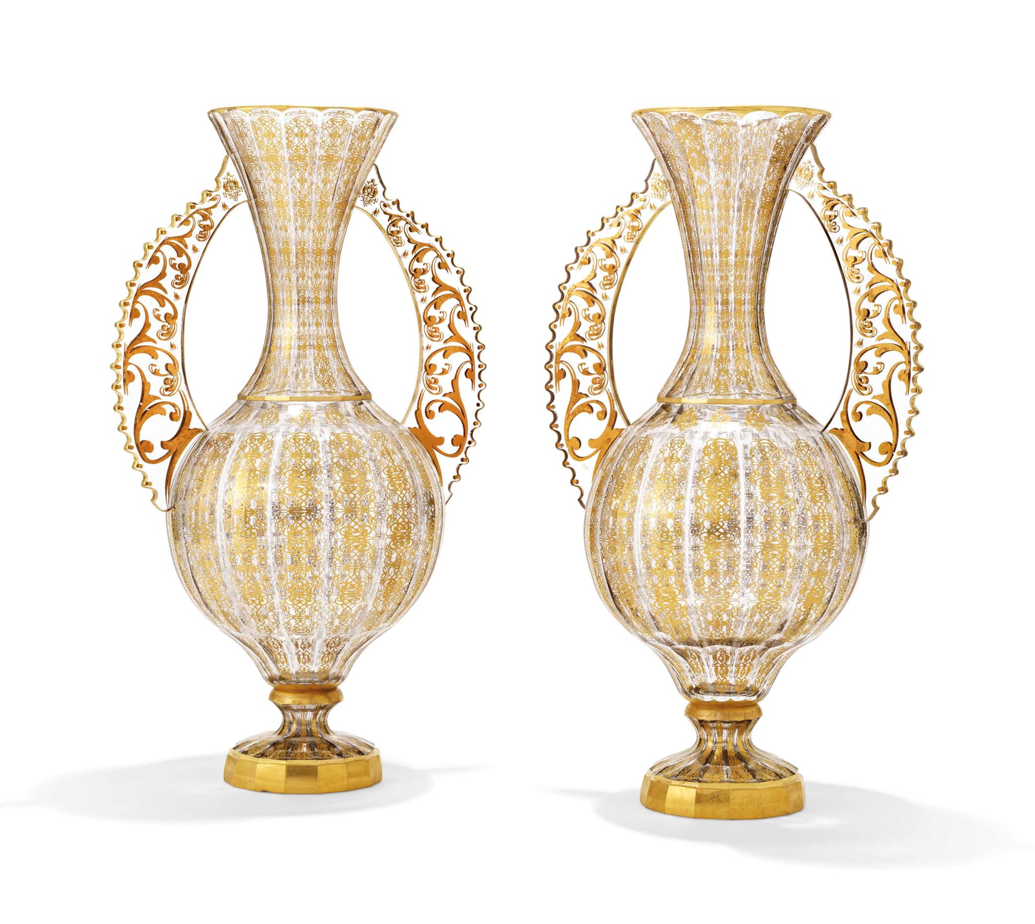 A PAIR OF BOHEMIAN GILDED VASES OF 'ALHAMBRA' FORM