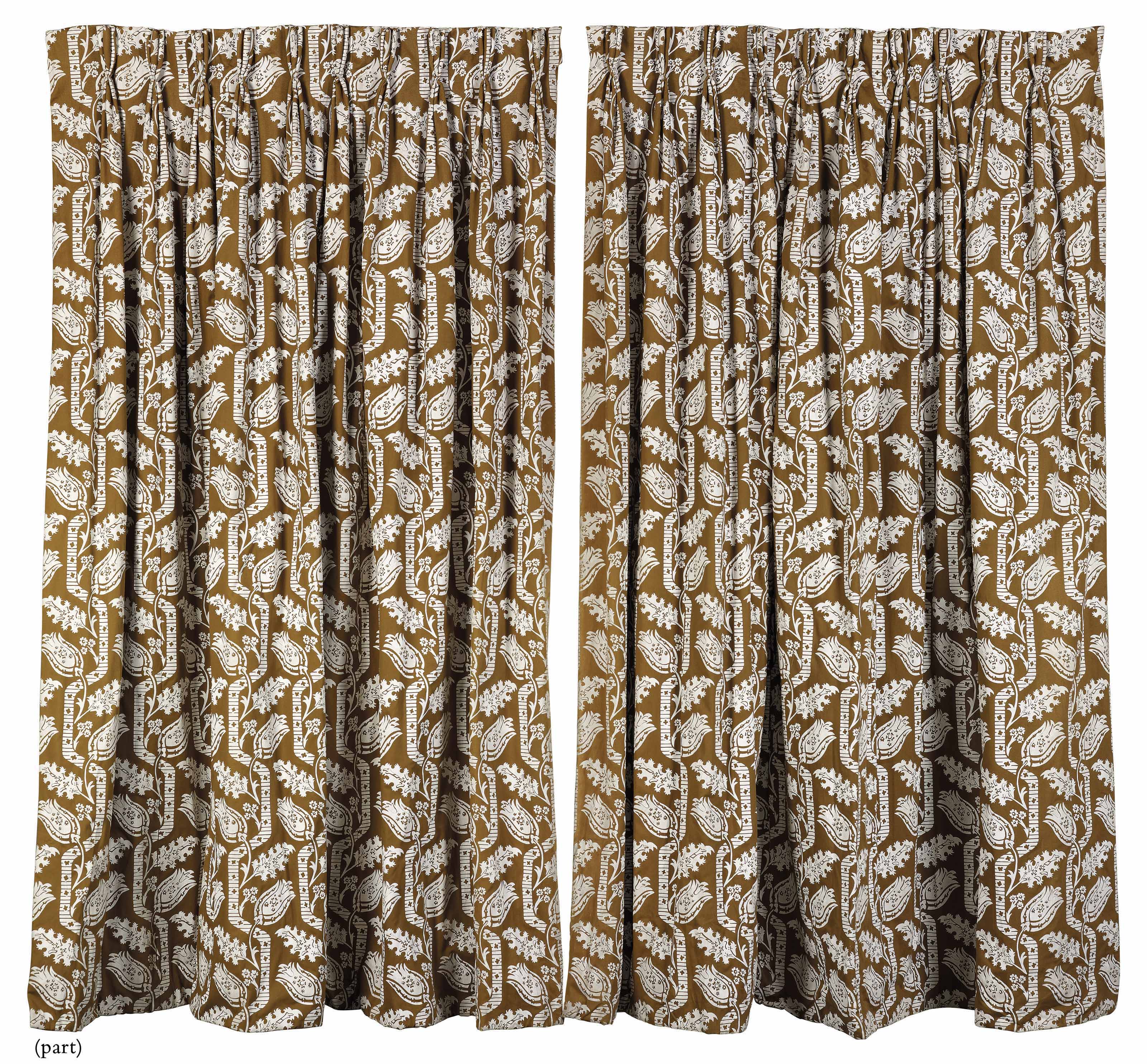 A Pair Of Brown And White Turkish Flower Curtains By David