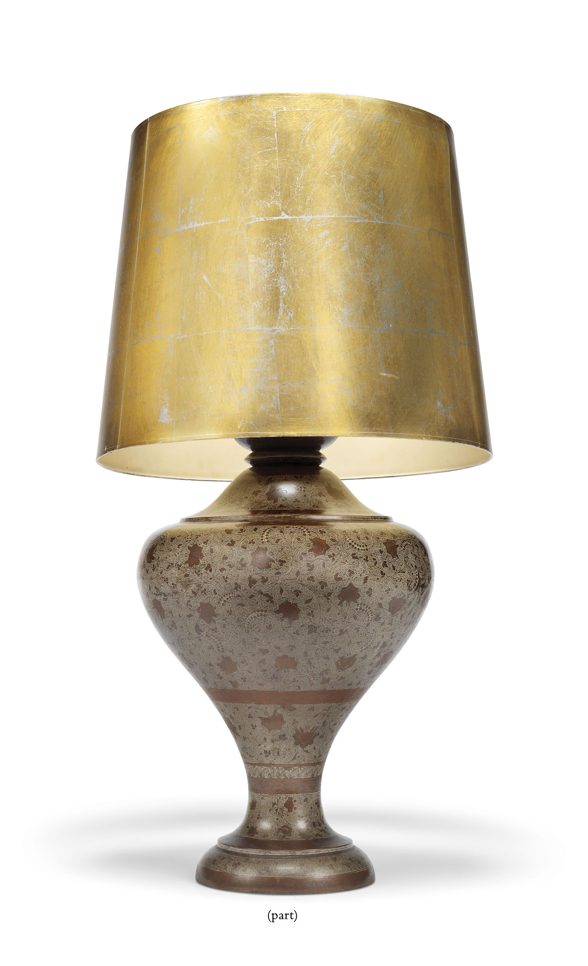 A Brass Damascene Decorated Baluster Shaped Table Lamp Probably