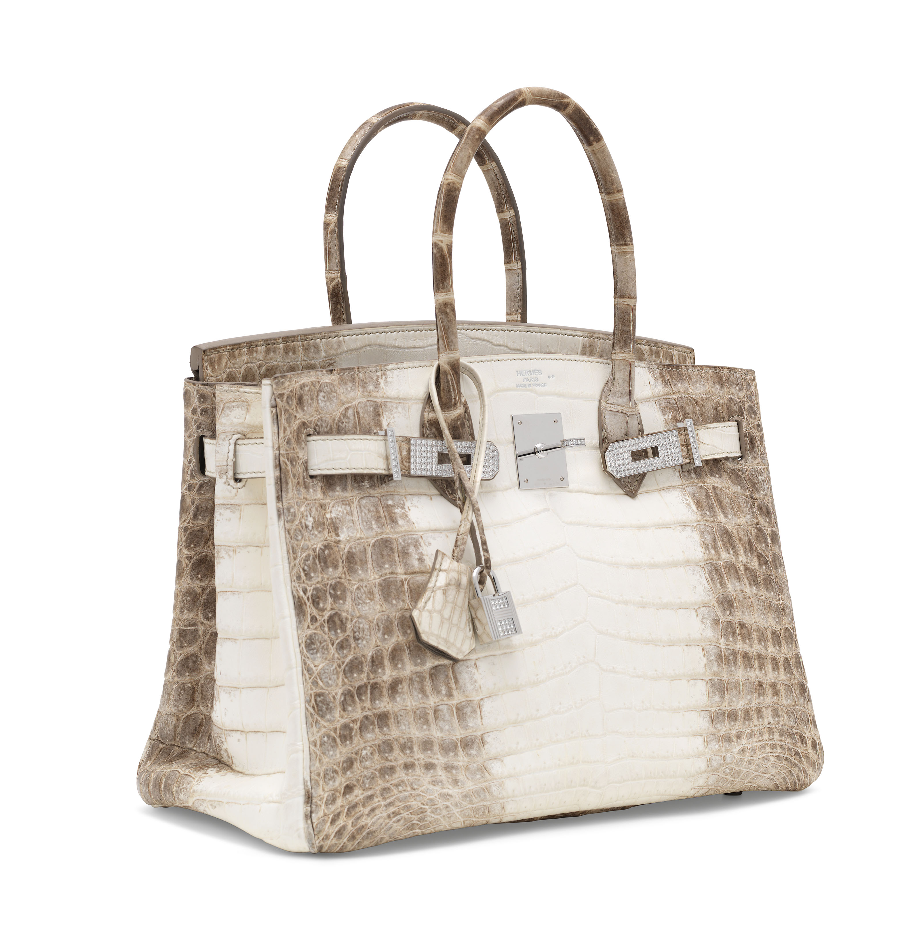 AN EXCEPTIONAL, MATTE WHITE HIMALAYA NILOTICUS CROCODILE DIAMOND BIRKIN ...