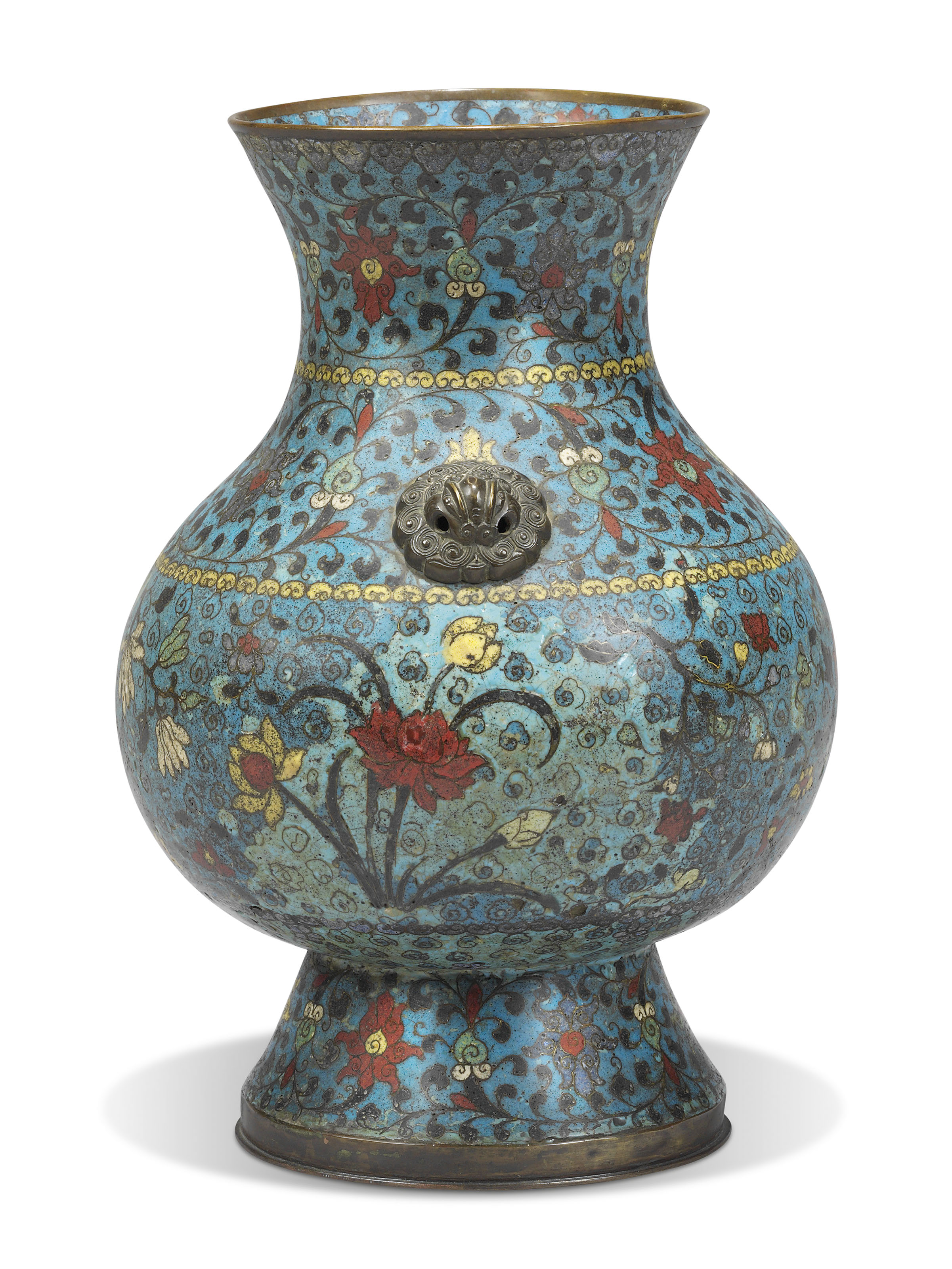 A CHINESE CLOISONNÉ ENAMEL TWOHANDLED VASE, HU