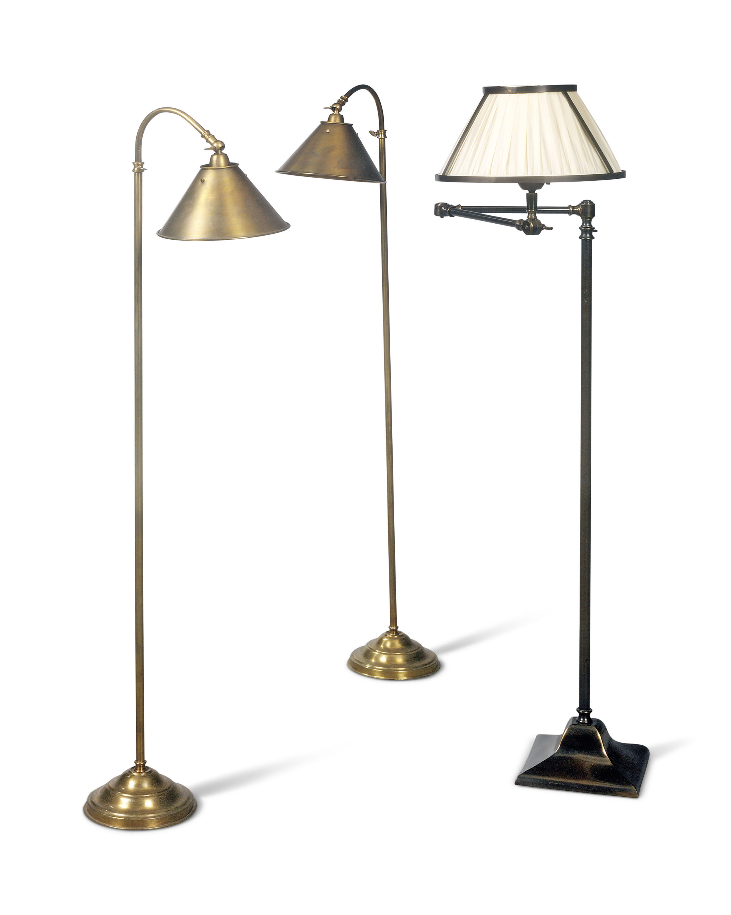 A PAIR OF BRASS ADJUSTABLE FLOOR-STANDING READING-LAMPS , MODERN