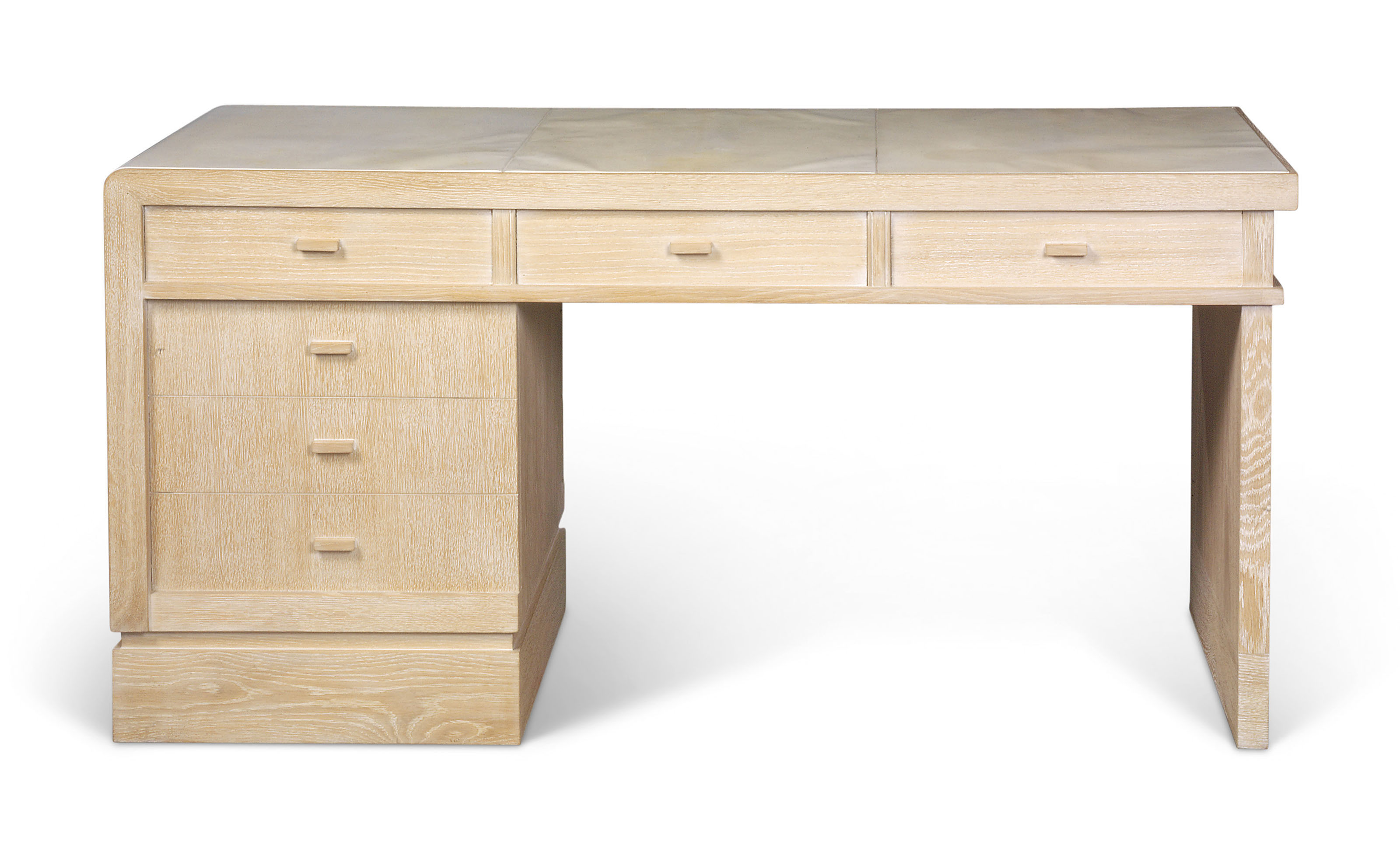 A MODERN LIMED OAK AND VELLUM 'PARK AVENUE' DESK , BY SOANE BRITAIN