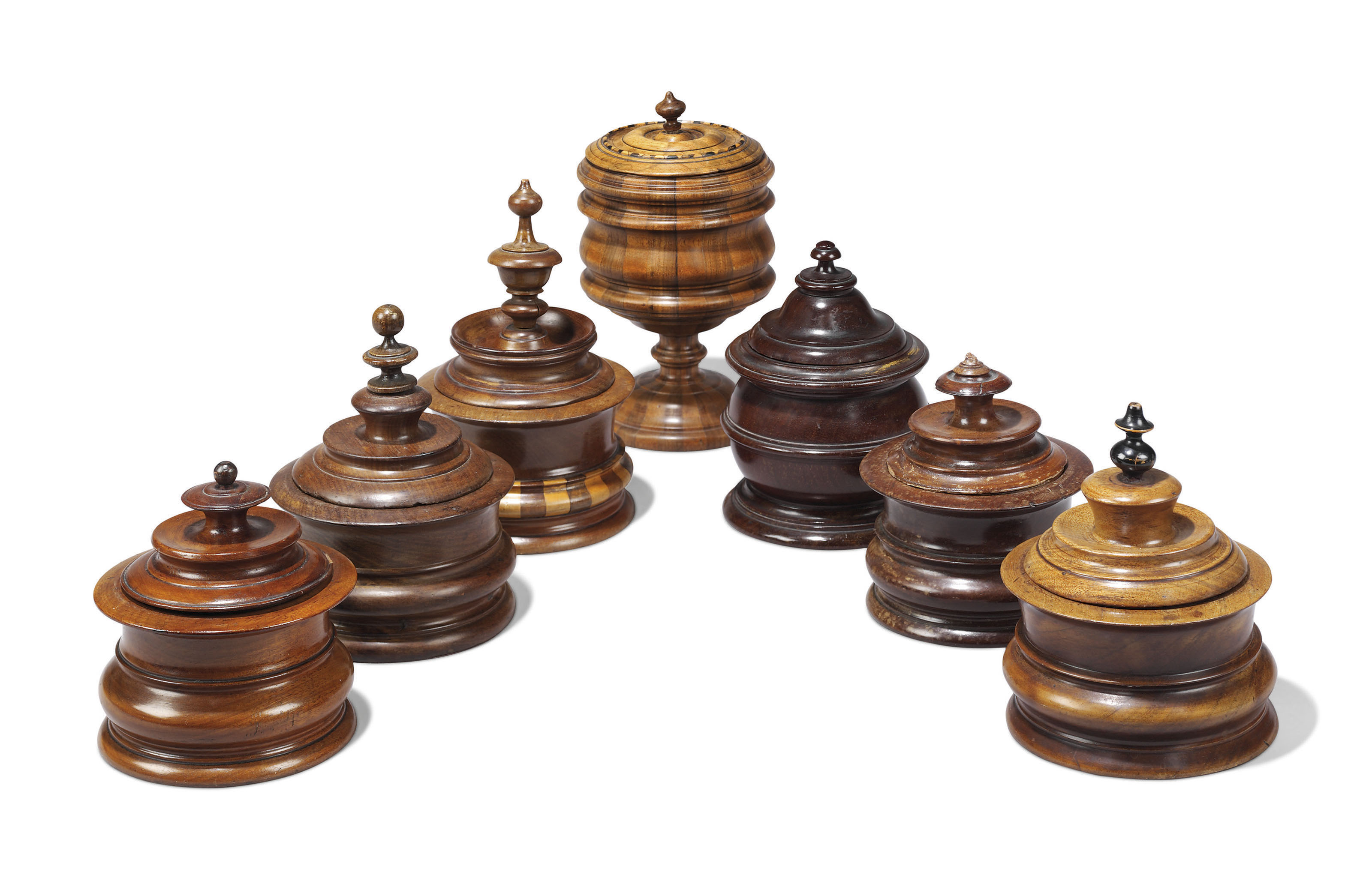 A Collection Of Seven Treen Tobacco Jars And Covers 19th Century 19th Century 18th Century Christie S