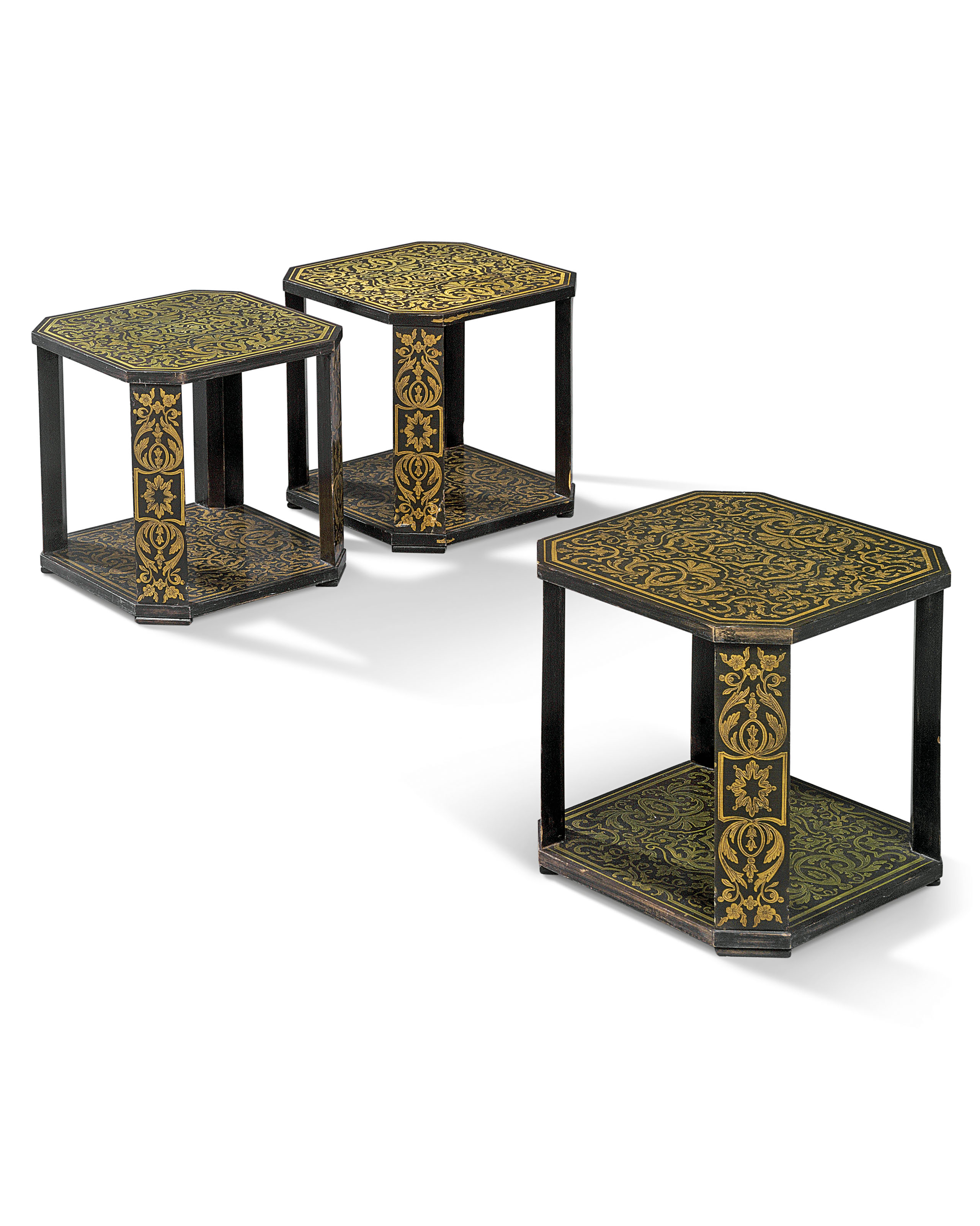 A Set Of Three Ebonised And Boulle Marquetry Small Occasional