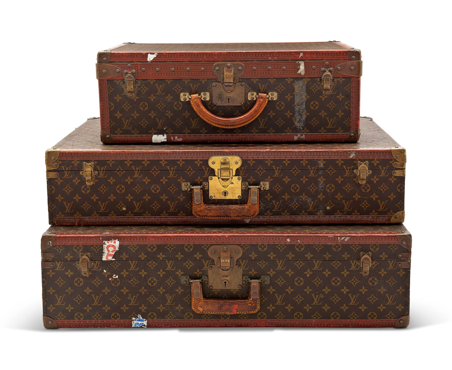 A SET OF THREE CLASSIC MONOGRAM CANVAS HARDSIDED SUITCASE TRUNKS
