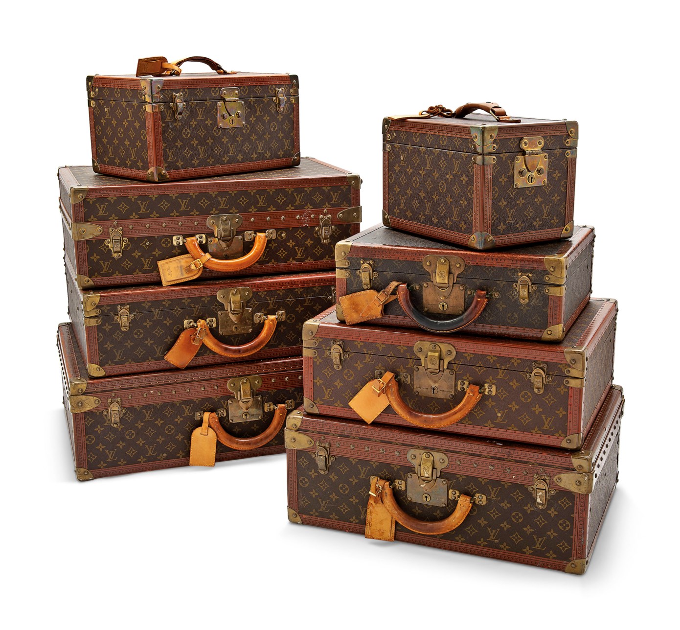 A SET OF EIGHT CLASSIC MONOGRAM CANVAS HARDSIDED SUITCASE TRUNKS, LOUIS