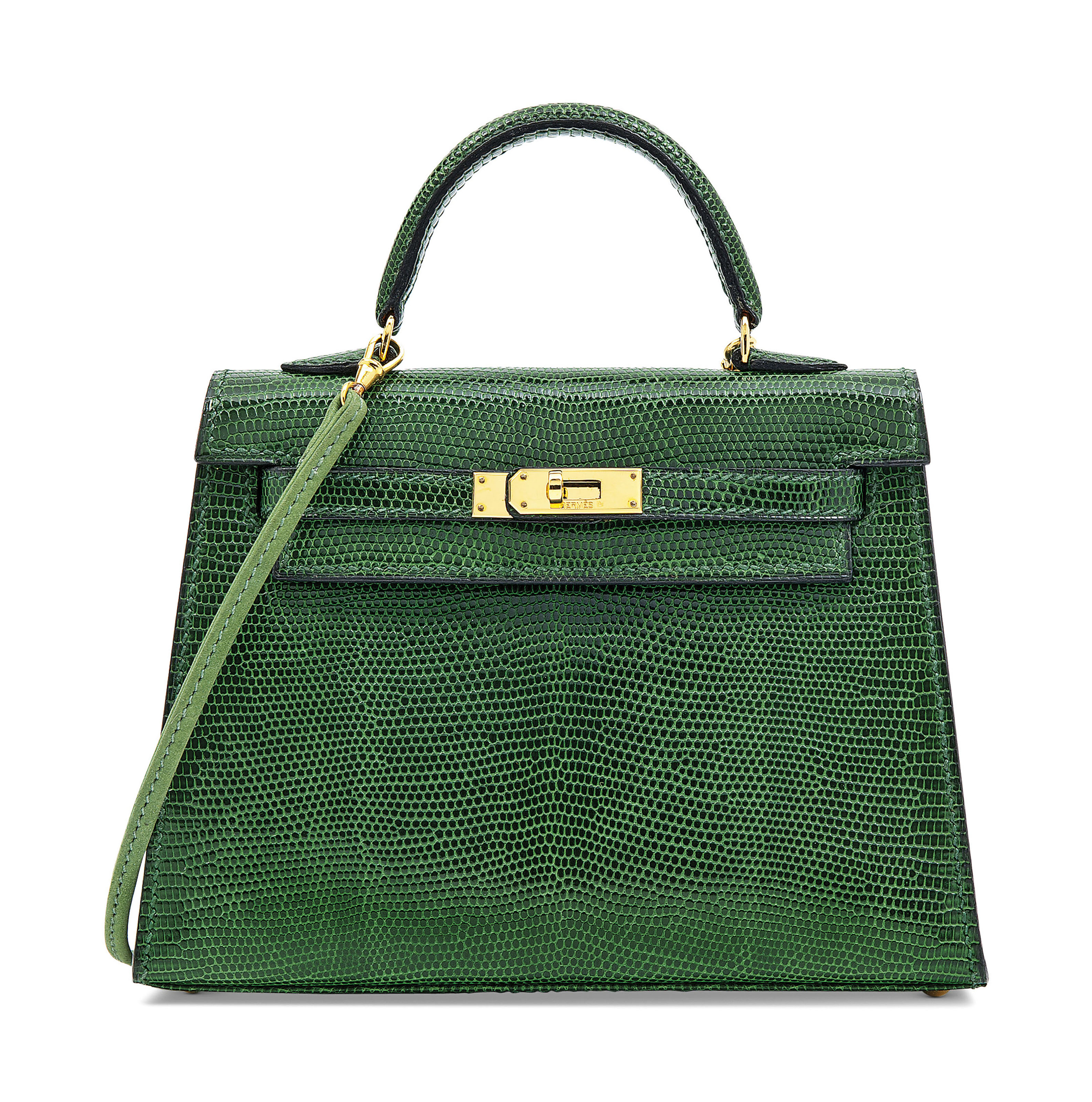 A SHINY GREEN NILOTICUS LIZARD FLAP BAG WITH GOLD HARDWARE, CHANEL 