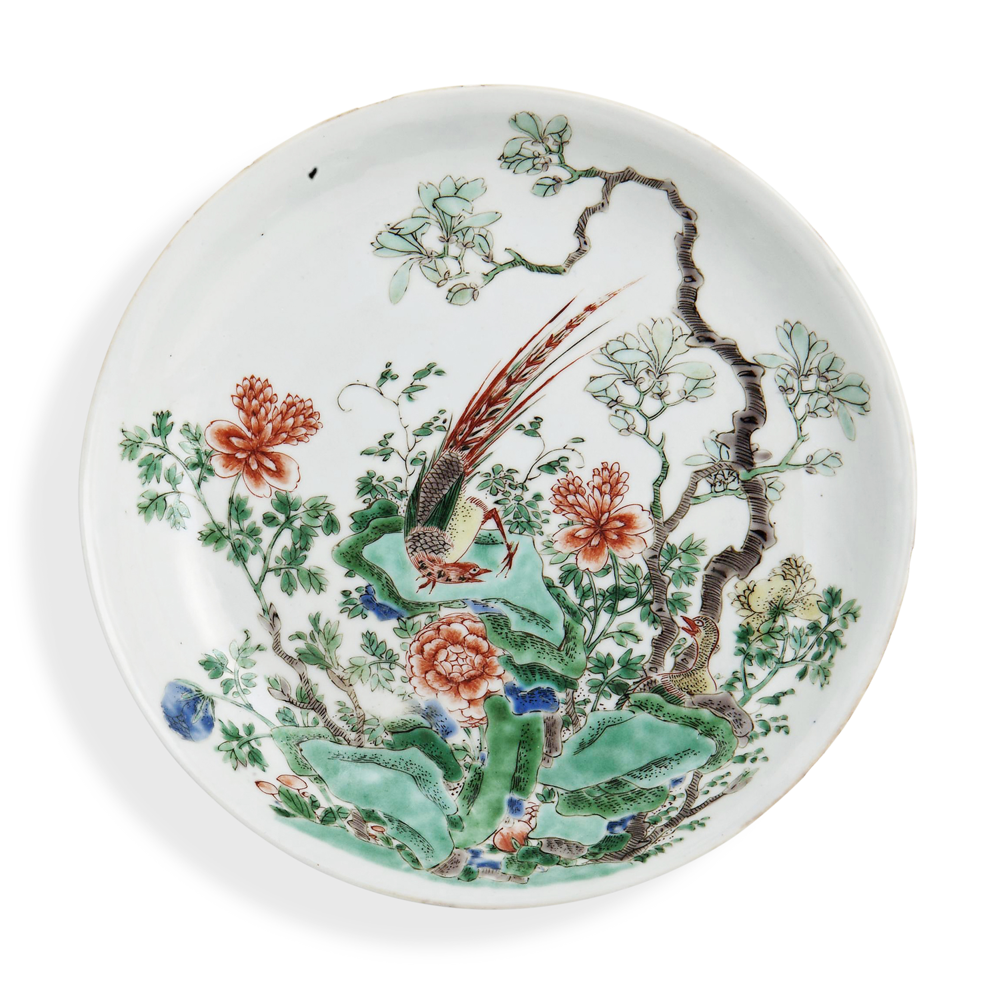 清康熙 五彩花鸟图盘