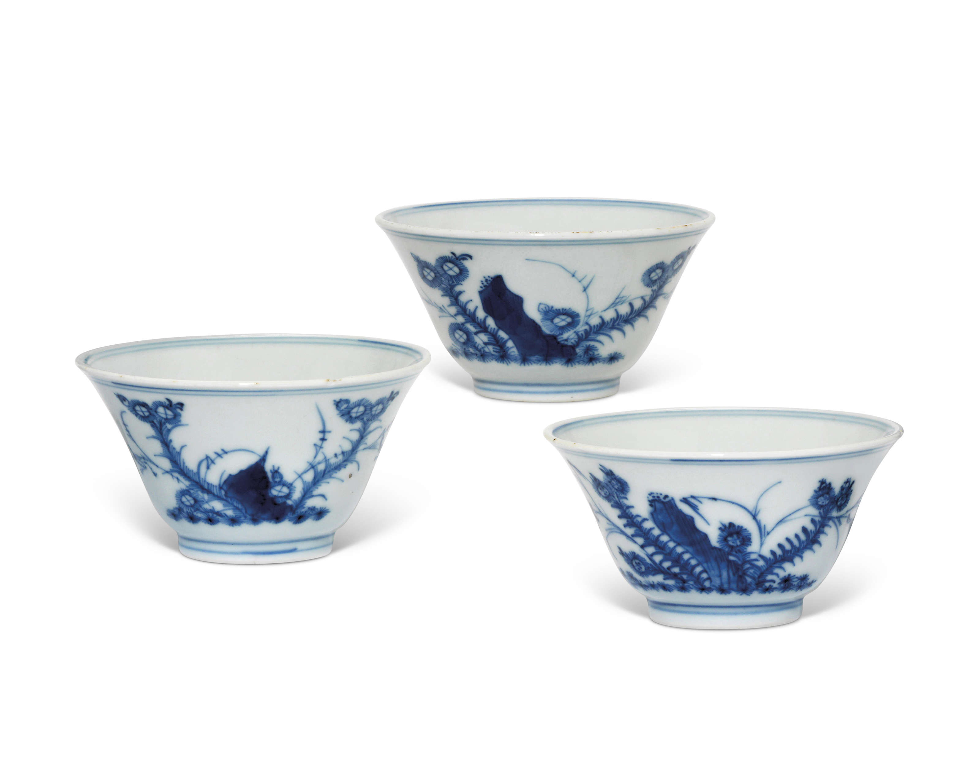 △801967*10△中国青磁唐草花文盃洗/杯洗 （A blue and white