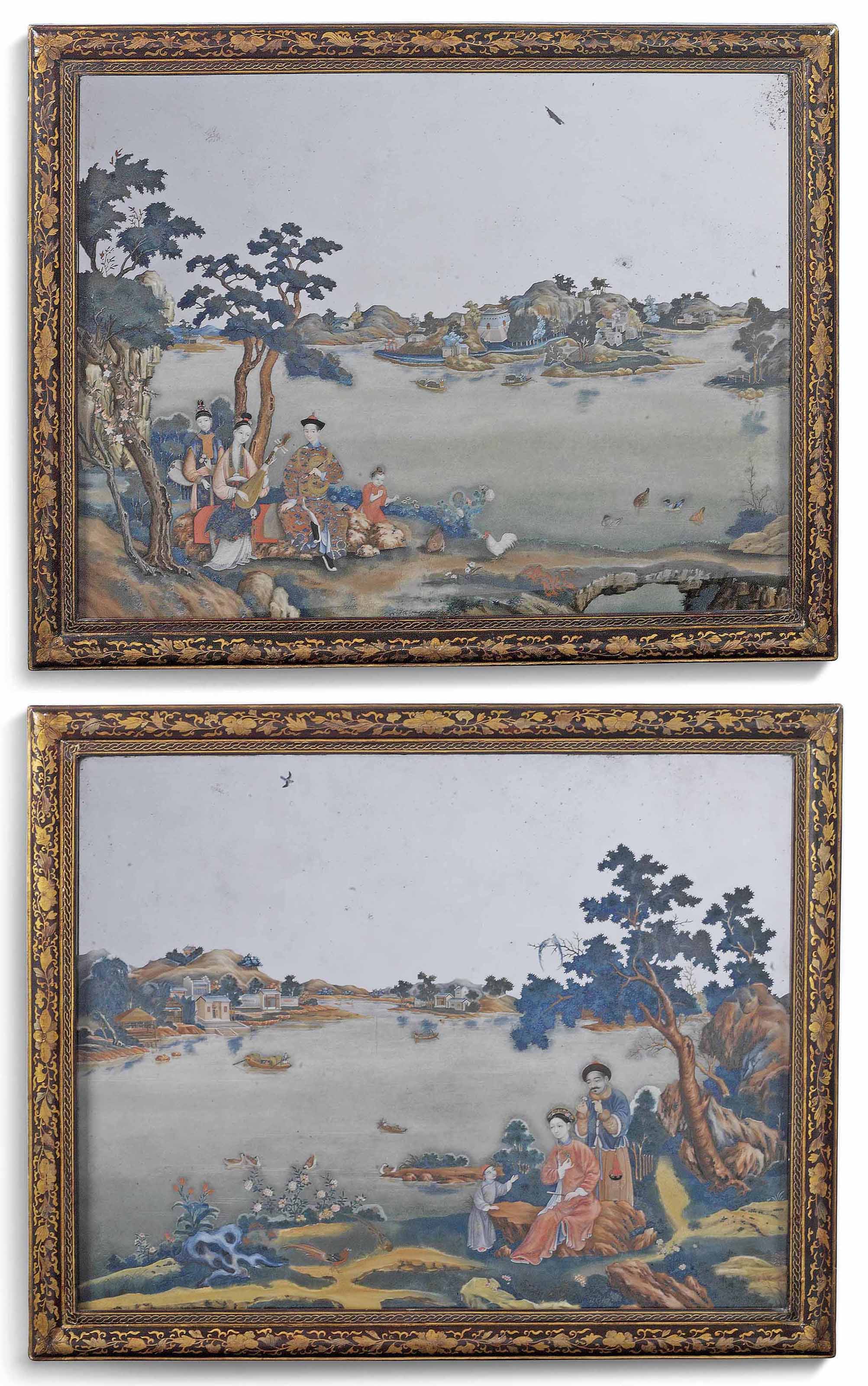 A pair of Chinese Export reverse-painted mirrors, circa 1775. 26¼ x 32¾  in (66.5 x 83  cm), overall. Estimate: £50,000-80,000. This lot is offered in Kenneth Neame: Including Arts of India, English and European Furniture and Works of Art, European and Chinese Ceramics, Chinese and Old Master Paintings on 13 June at Christie’s in London