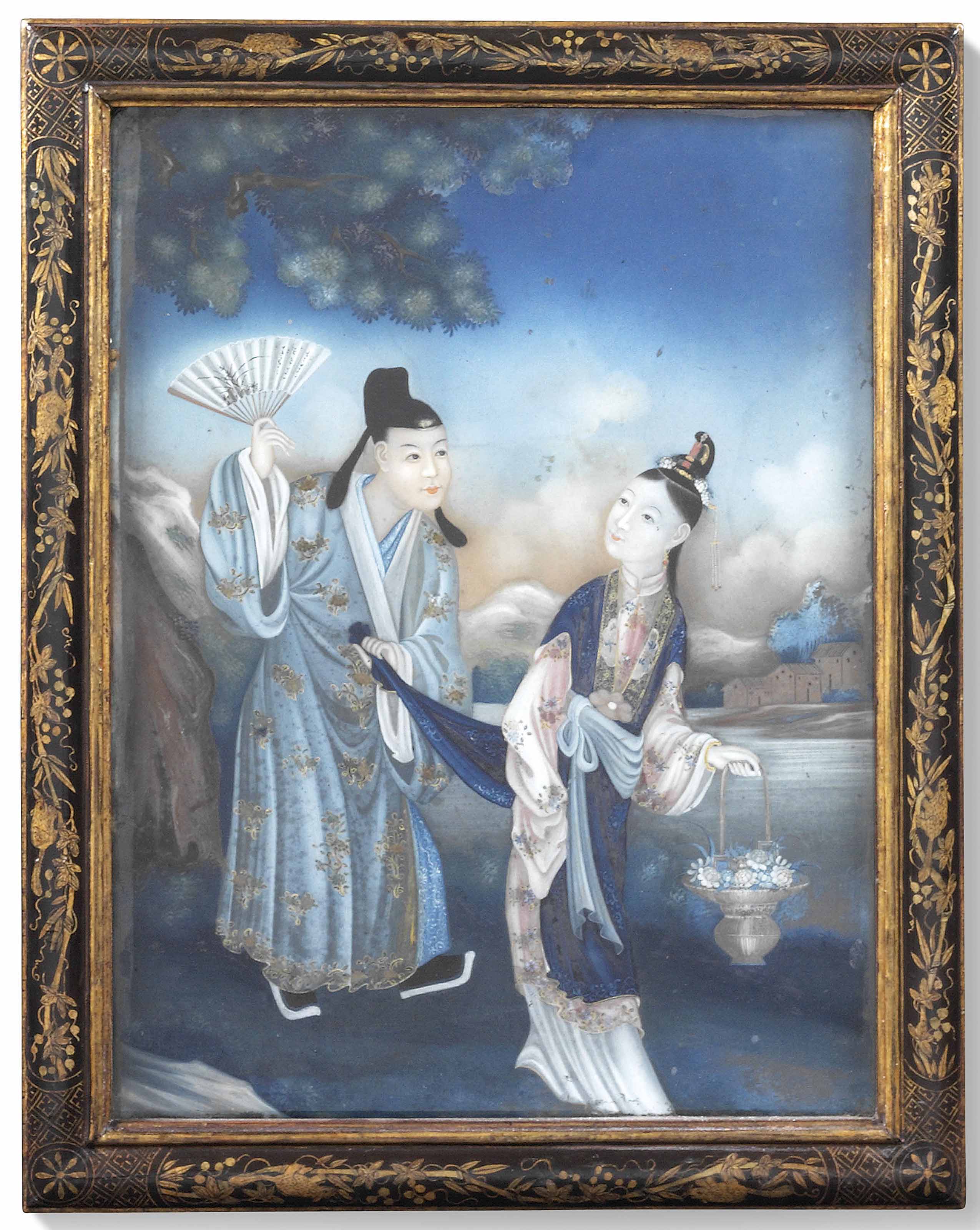 A Chinese Export Reverse Glass Painting First Half 19th Century