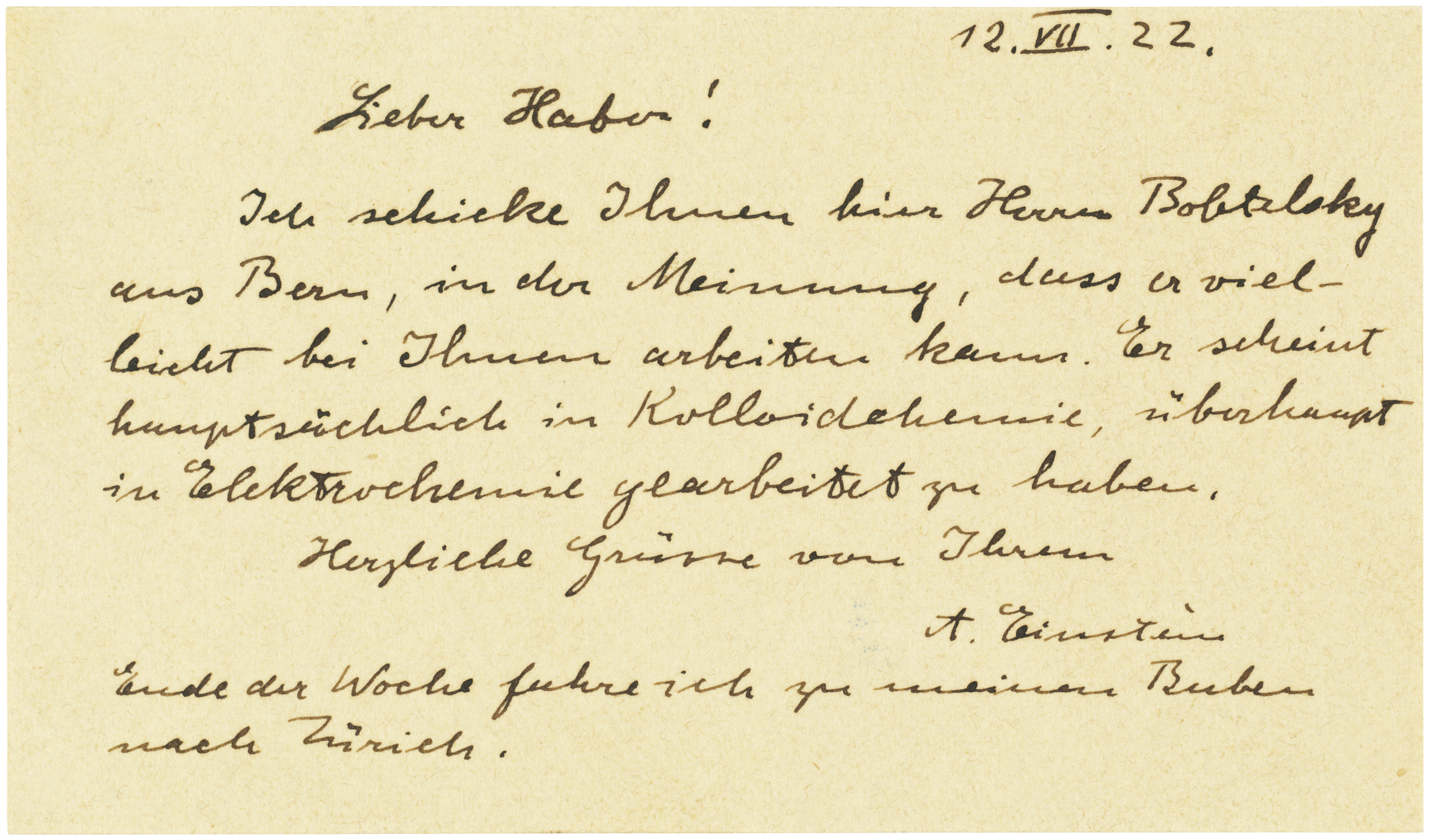 Recommending a young chemist to Fritz Haber Albert Einstein 12 July