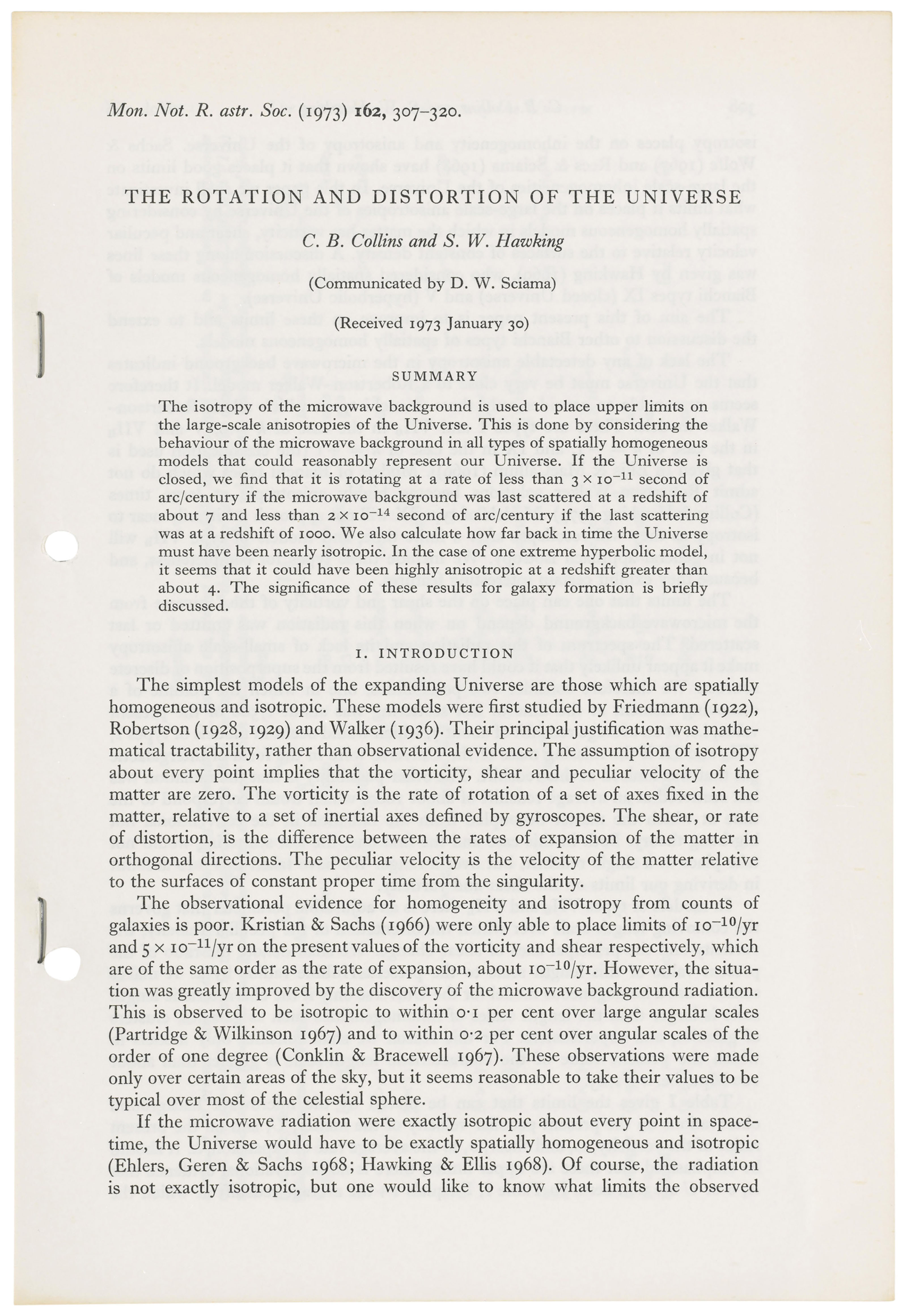 The Rotation and Distortion of the Universe, Stephen Hawking and C.B ...