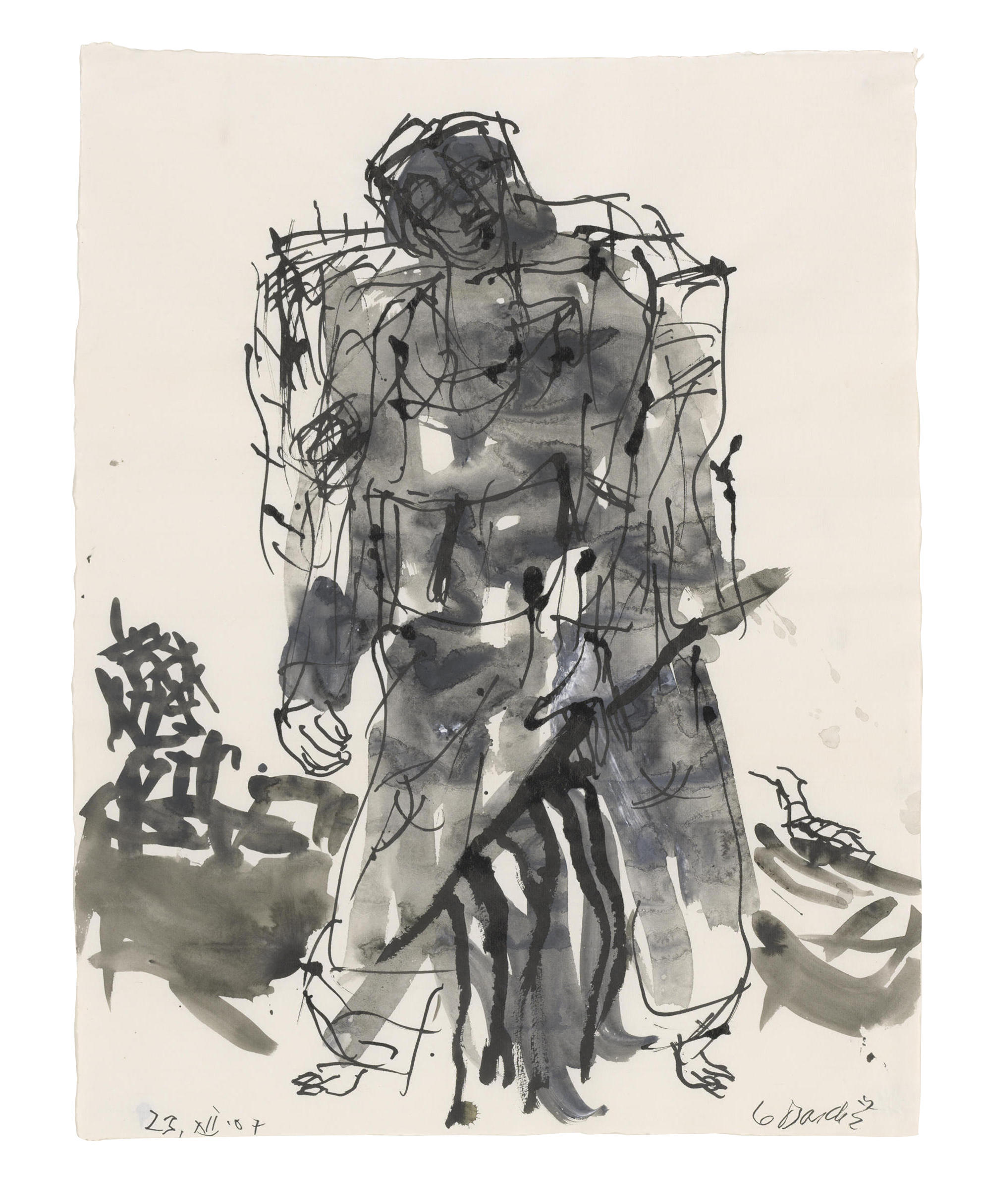 Georg Baselitz (b. 1938), Modell war ein Roter (Remix) [Model Was a Red One (Remix)]. Ink and watercolour on paper. 26⅛ x 20⅛ in (66.2 x 51 cm). Estimate:                    &pound;10,000-15,000. Offered in First Open Online, 12-20 September 2018
