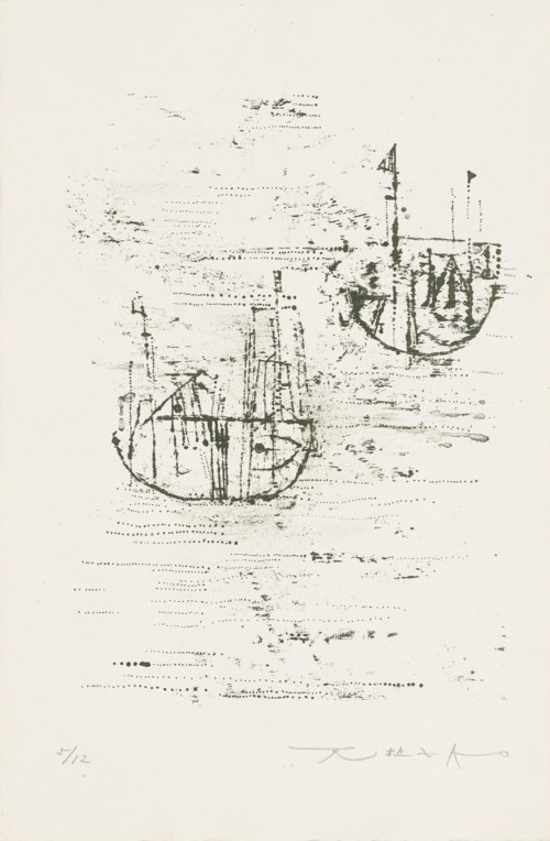 赵无极(1920-2013)，《小船》，1953年作，估价：1,800-2,800英镑。拍品于2018年3月15至23日「赵无极版画及纸上作品」网上拍卖推出