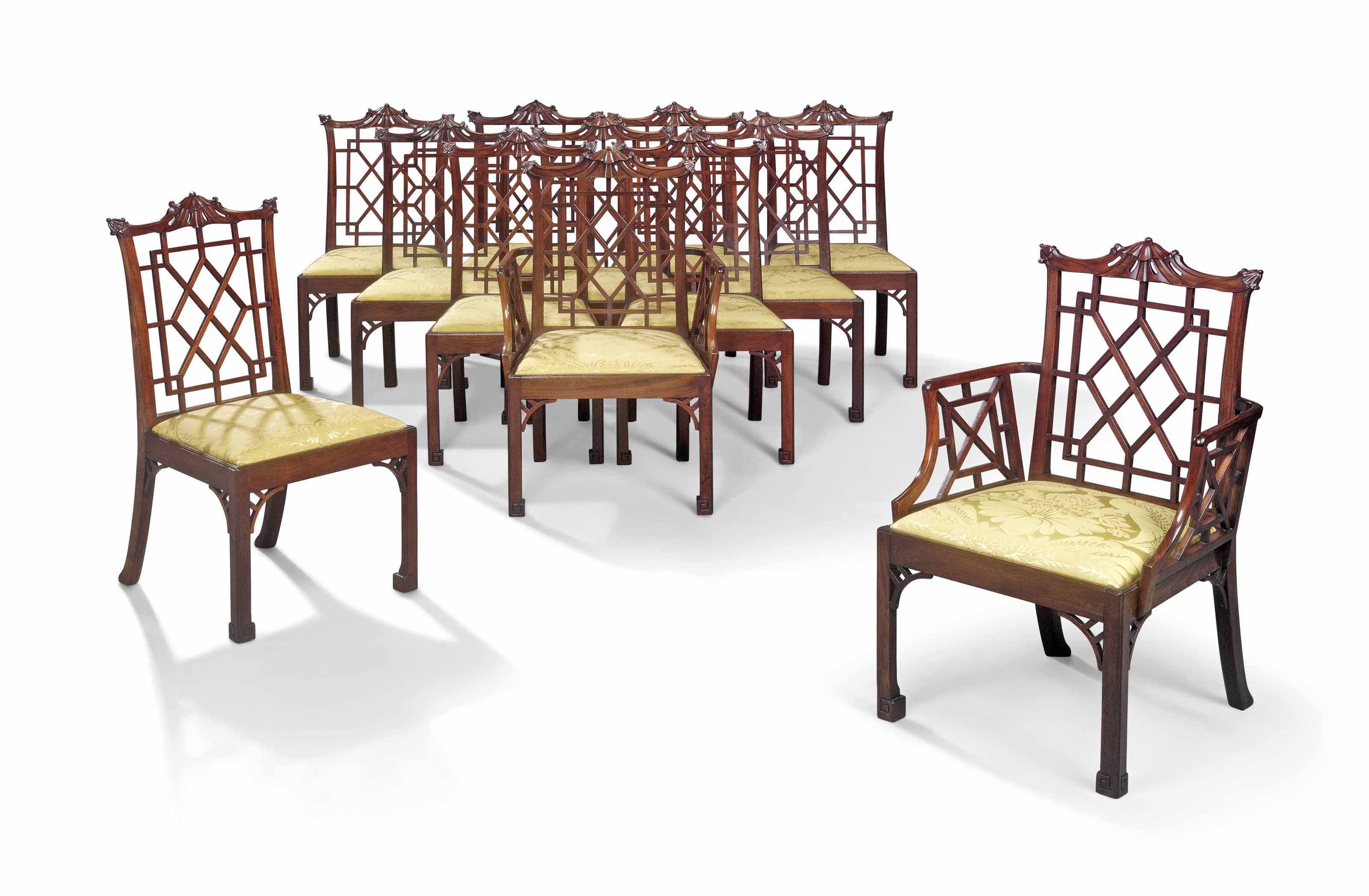 A Set Of Twelve Mahogany Dining Chairs In The Chinese