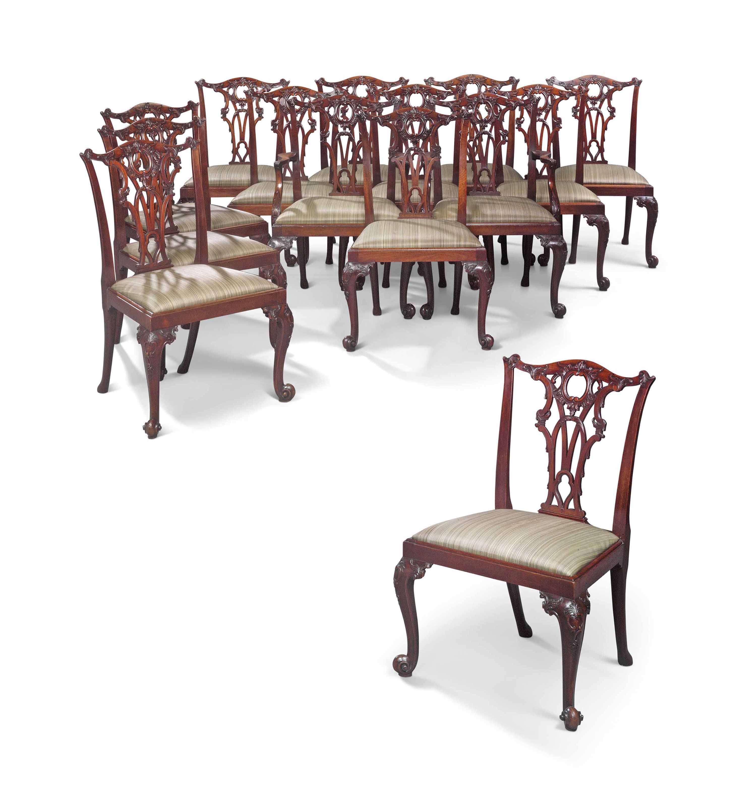 A SET OF FOURTEEN MAHOGANY DINING-CHAIRS AFTER A DESIGN BY THOMA